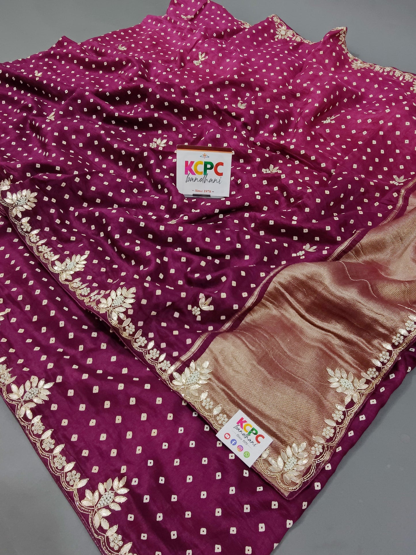 New Gaji Silk Bandhani Saree with Gotapatti Handwork