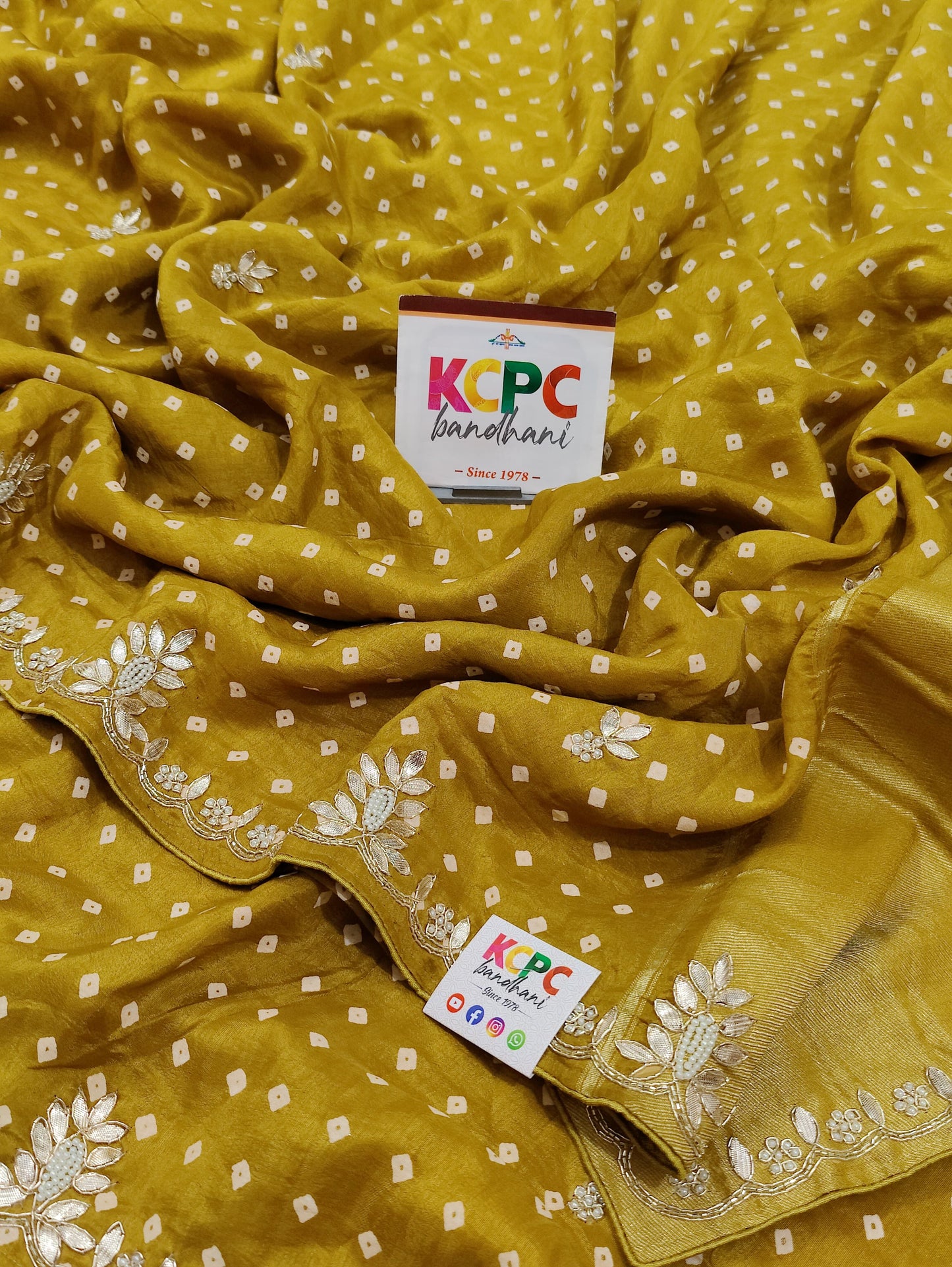 New Gaji Silk Bandhani Saree with Gotapatti Handwork