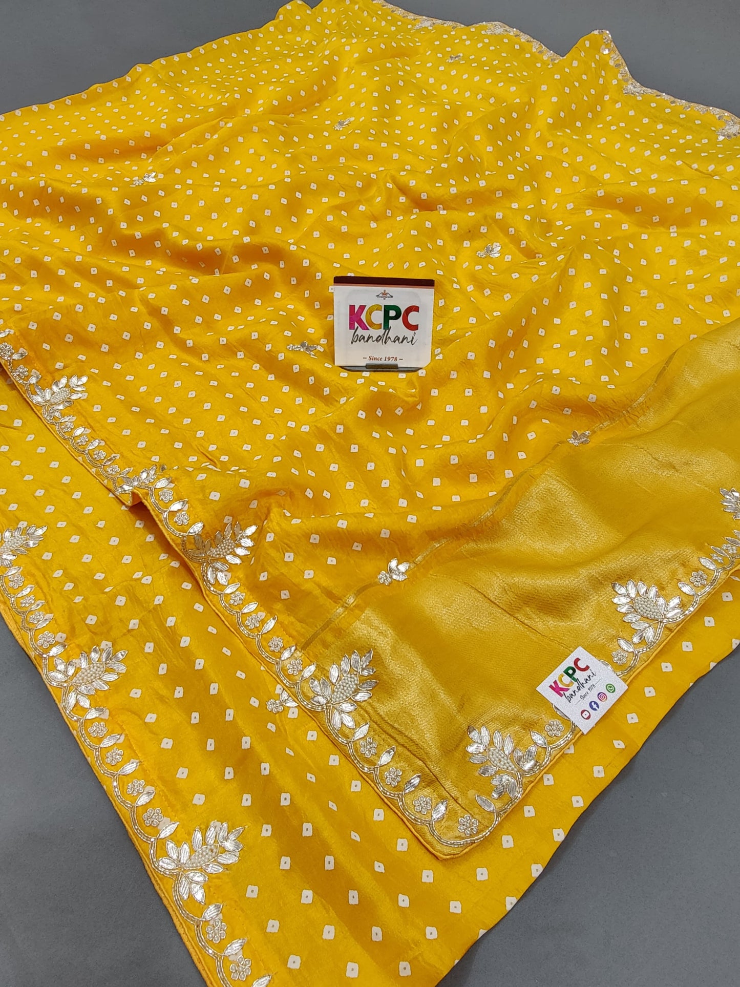 New Gaji Silk Bandhani Saree with Gotapatti Handwork
