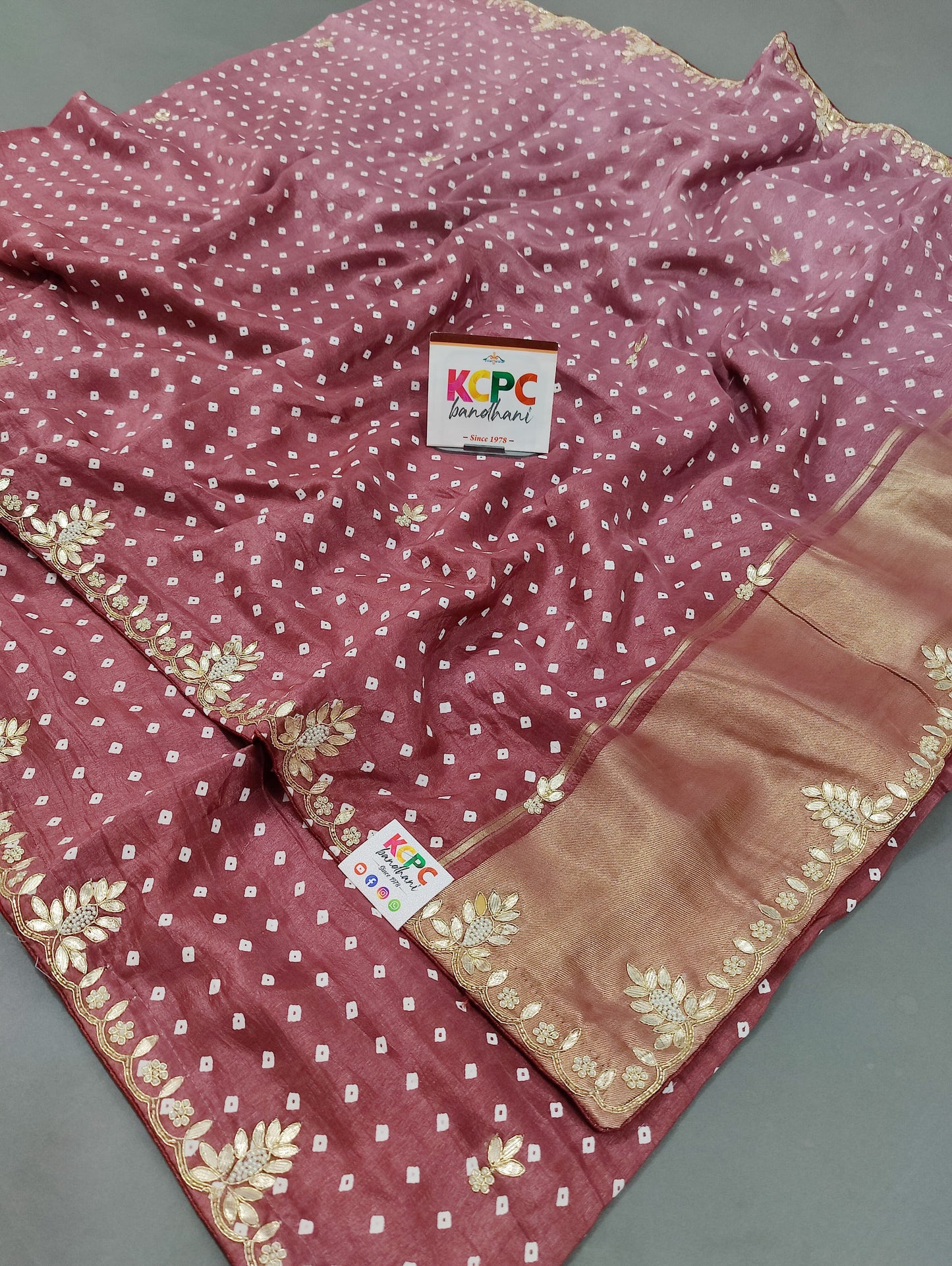 New Gaji Silk Bandhani Saree with Gotapatti Handwork
