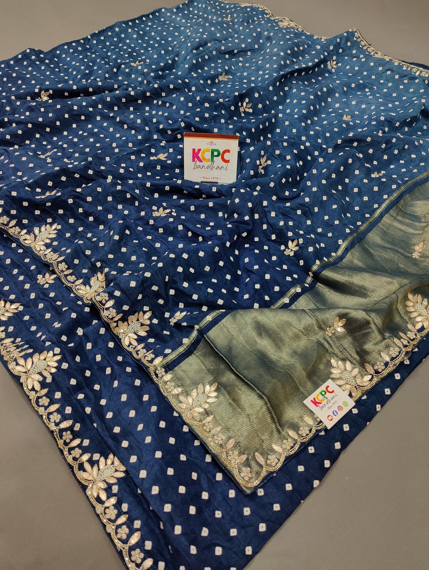 New Gaji Silk Bandhani Saree with Gotapatti Handwork