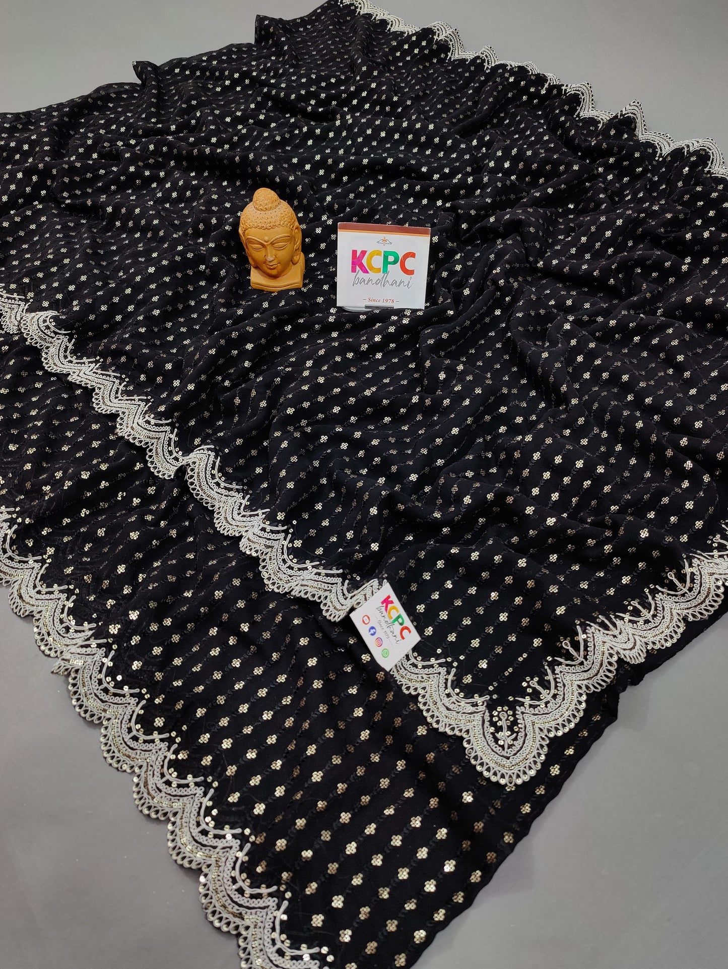 New Chikankari Work Black Georgette Saree with cutwork sequence border