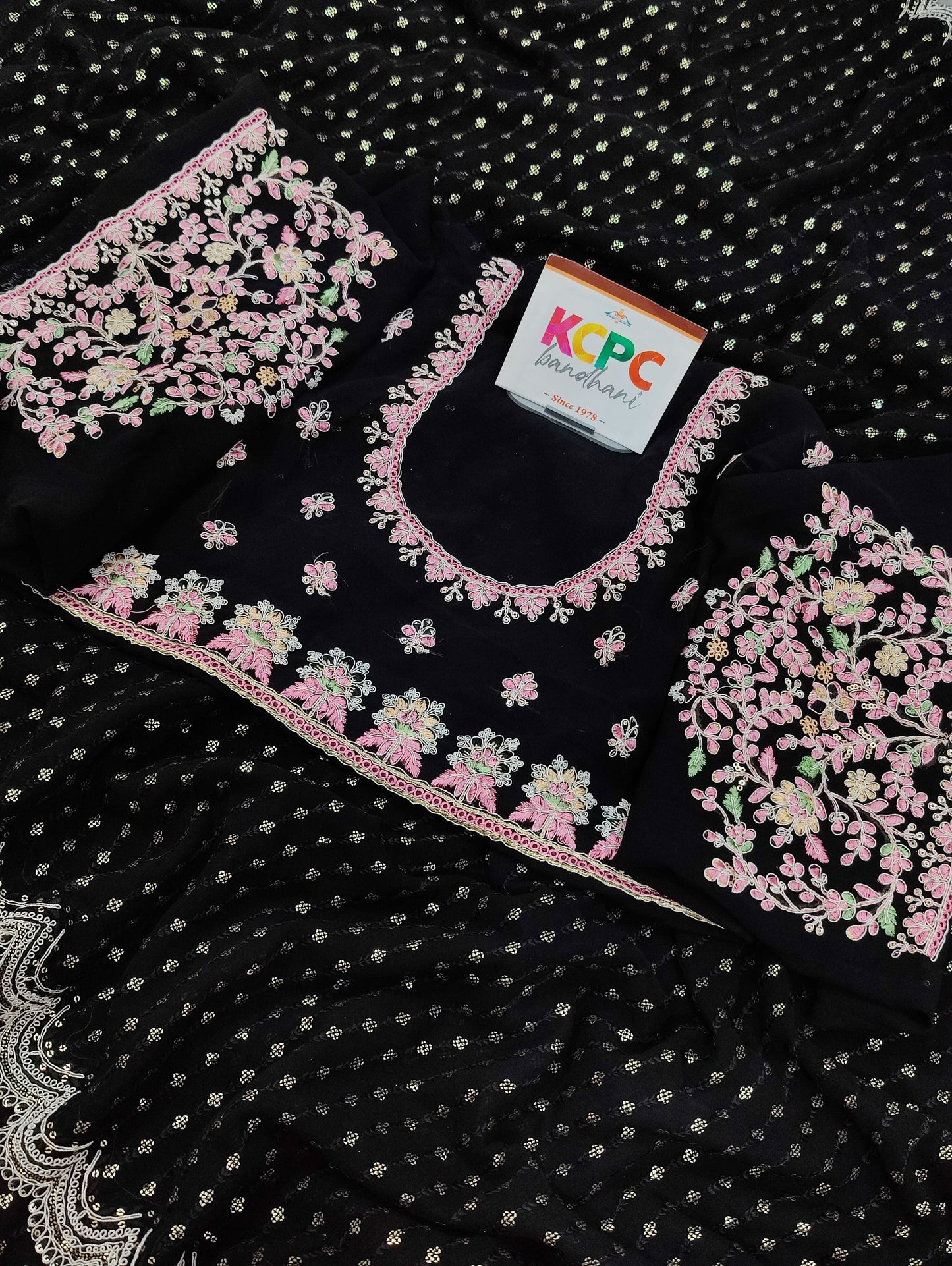 New Chikankari Work Black Georgette Saree with cutwork sequence border