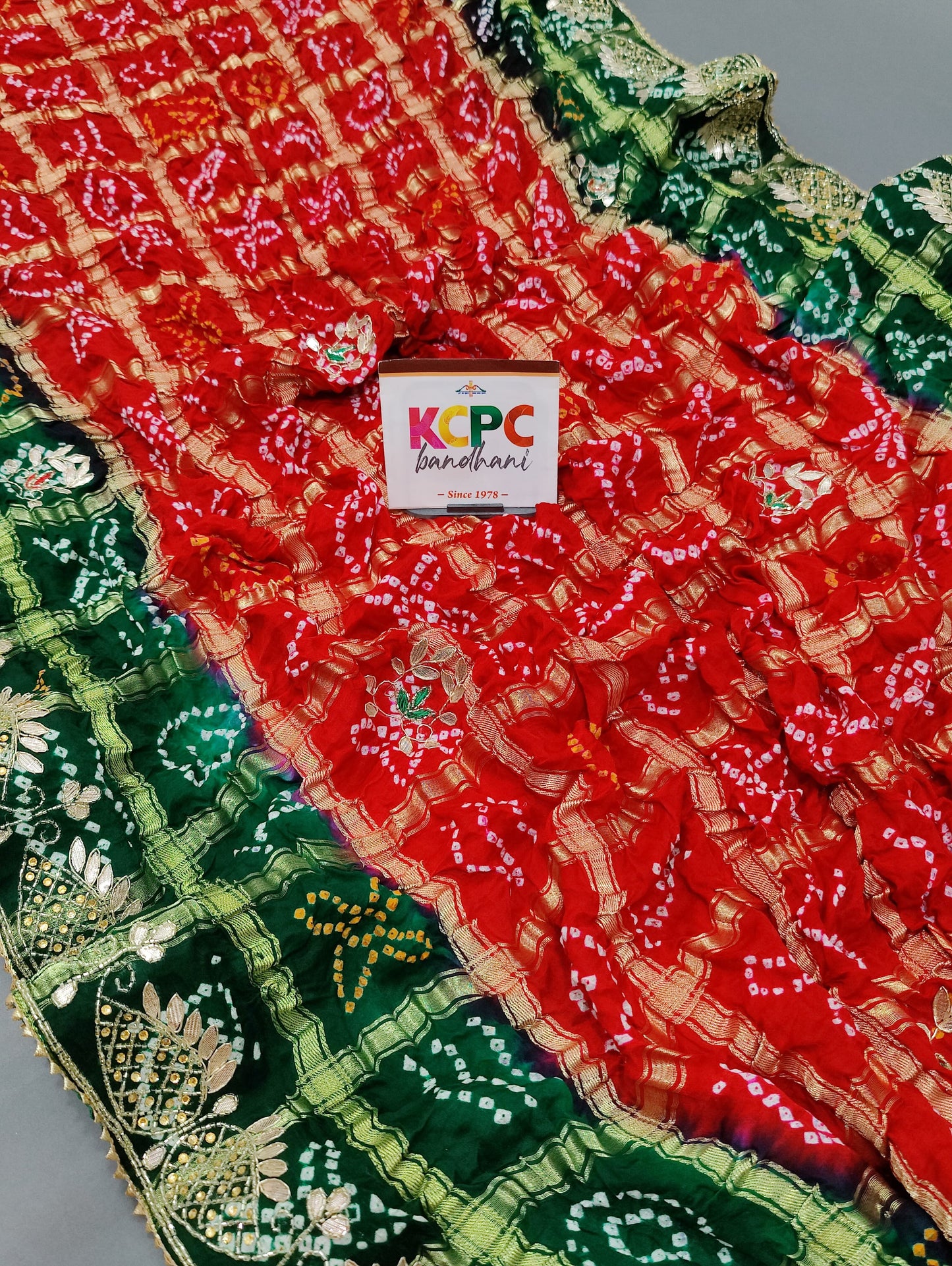 Pure Gaji Silk Ghatchola Bandhej Gotapatti Work Jaipuri Saree with blouse