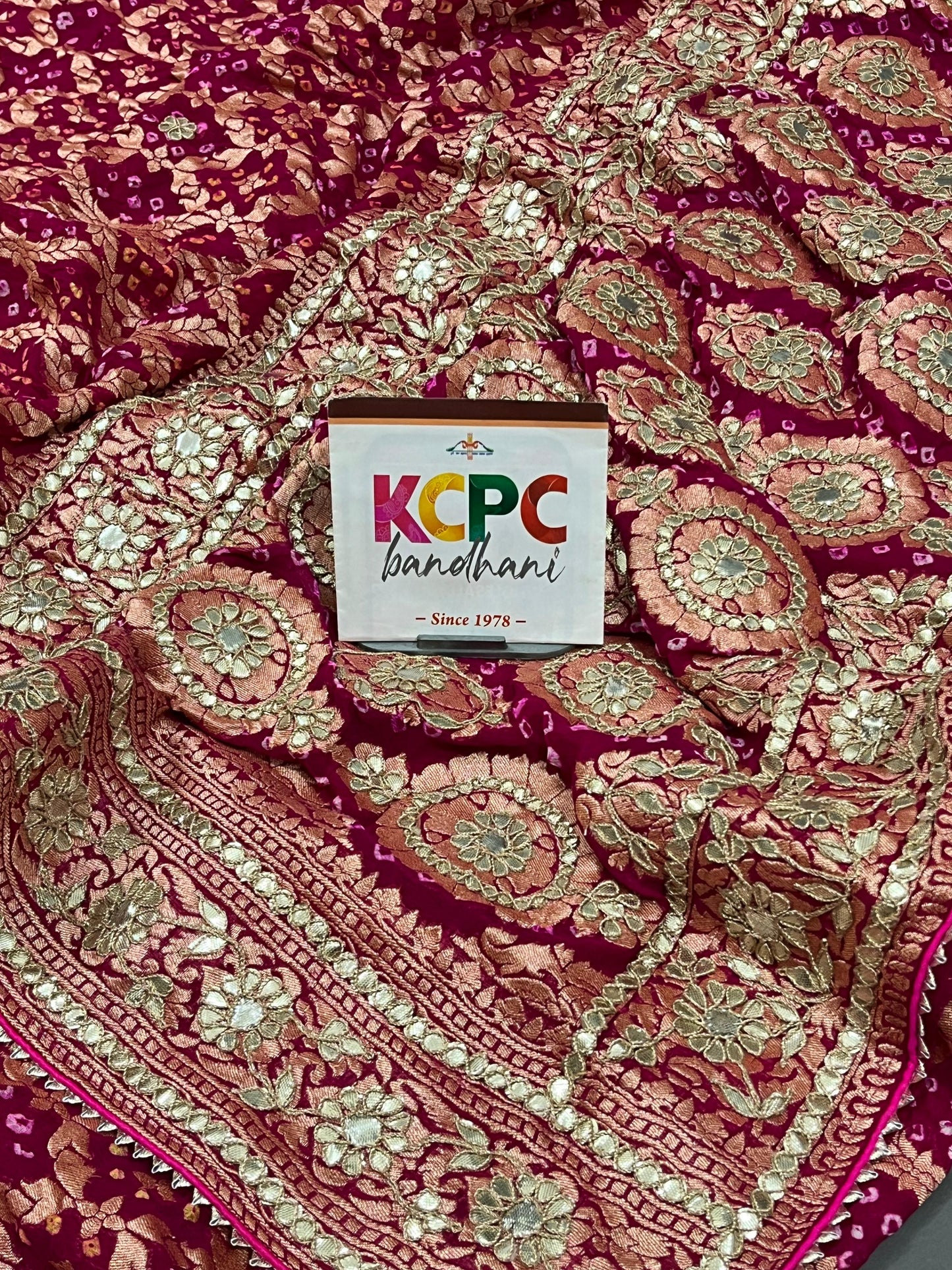 KcPc Designer Sabyasachi Inspired Pure Khaddi Georgette Neemzari Bandhej Gotapatti Zaridoji work Saree with blouse