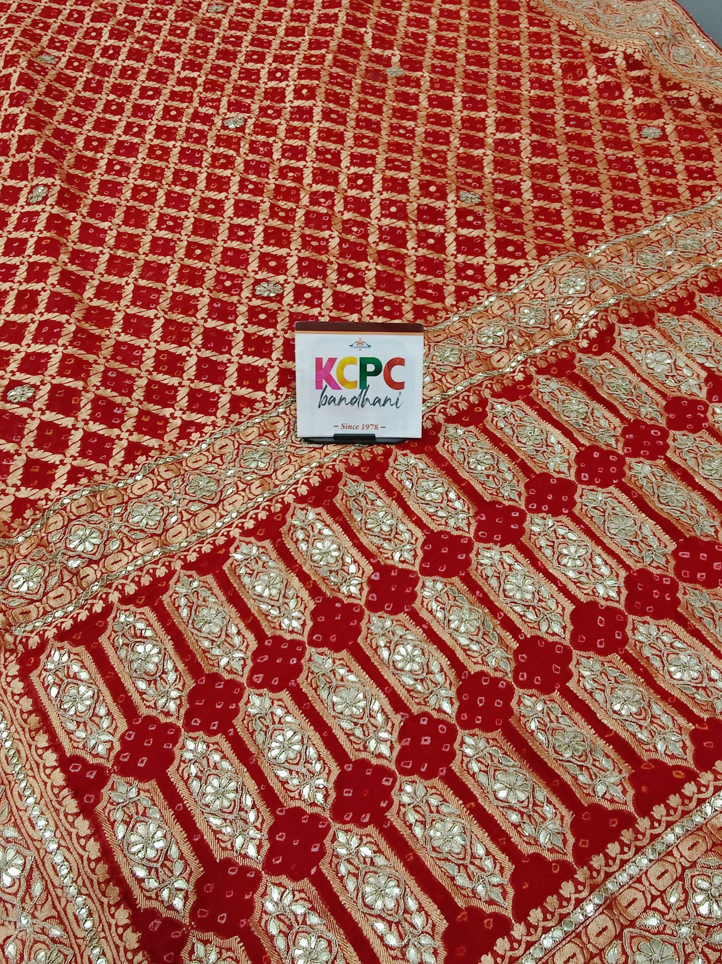 KcPc Designer Sabyasachi Inspired Pure Khaddi Georgette Neemzari Bandhej Gotapatti Zaridoji work Saree with blouse