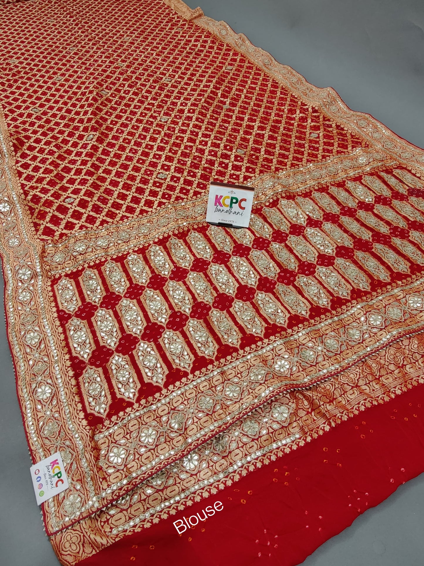 KcPc Designer Sabyasachi Inspired Pure Khaddi Georgette Neemzari Bandhej Gotapatti Zaridoji work Saree with blouse