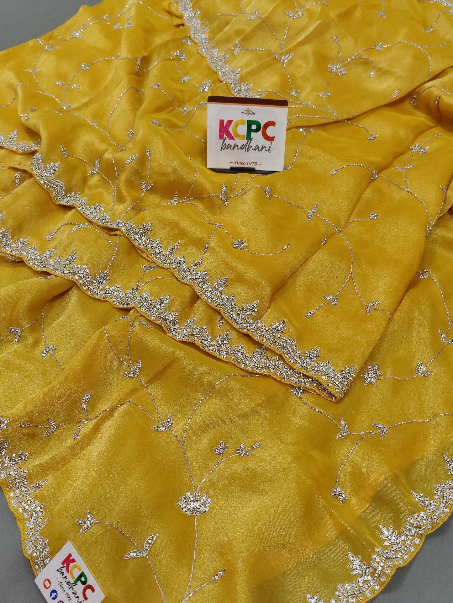 Premium Quality Tissue fabric Kolkata Zardoji Handwork Designer Party Wear Saree with blouse