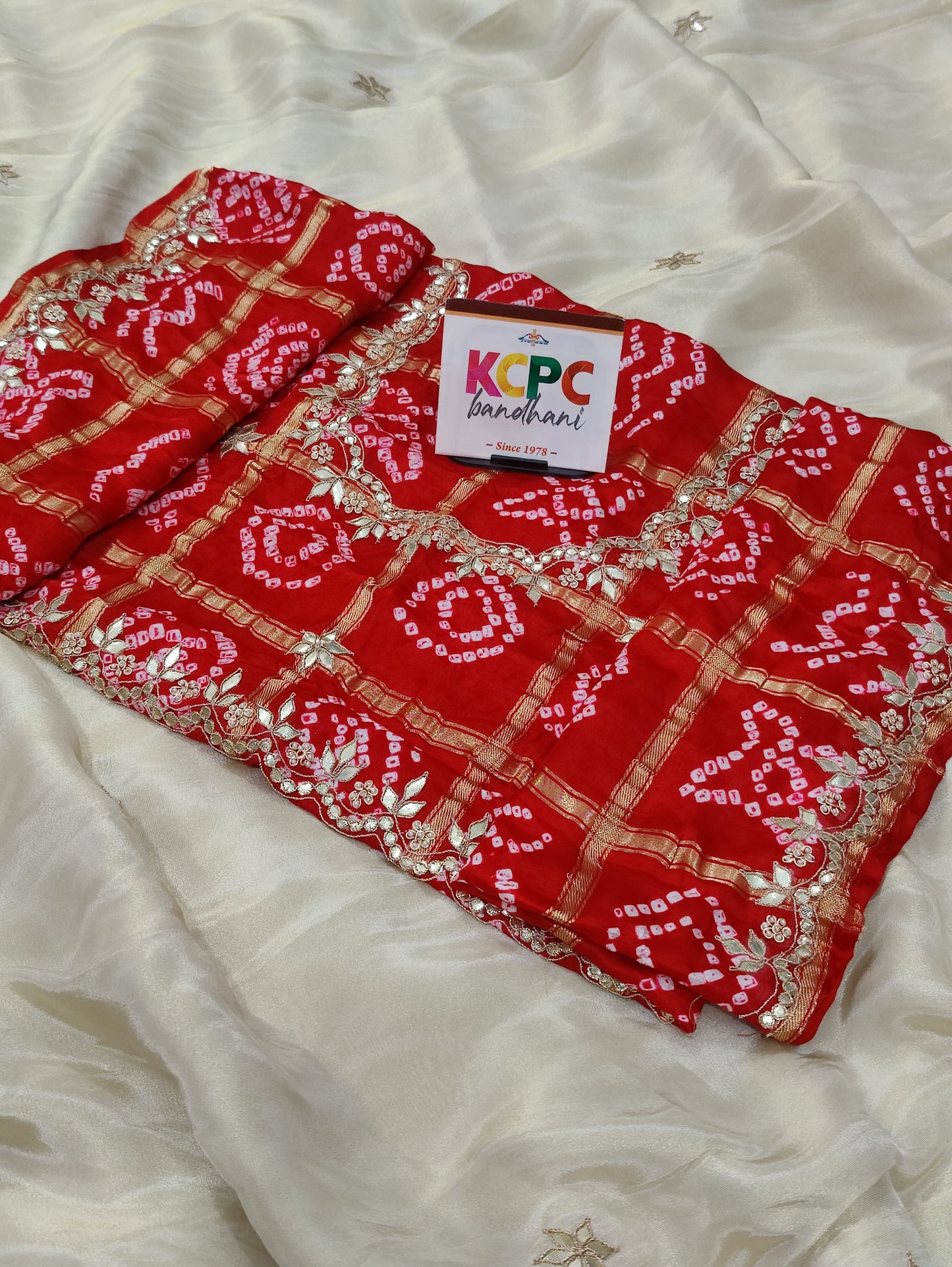 Pure Tissue Banarasi Handloom Gotapatti Handwork Saree with Gaji Silk Bandhani Ghatchola Blouse AMT