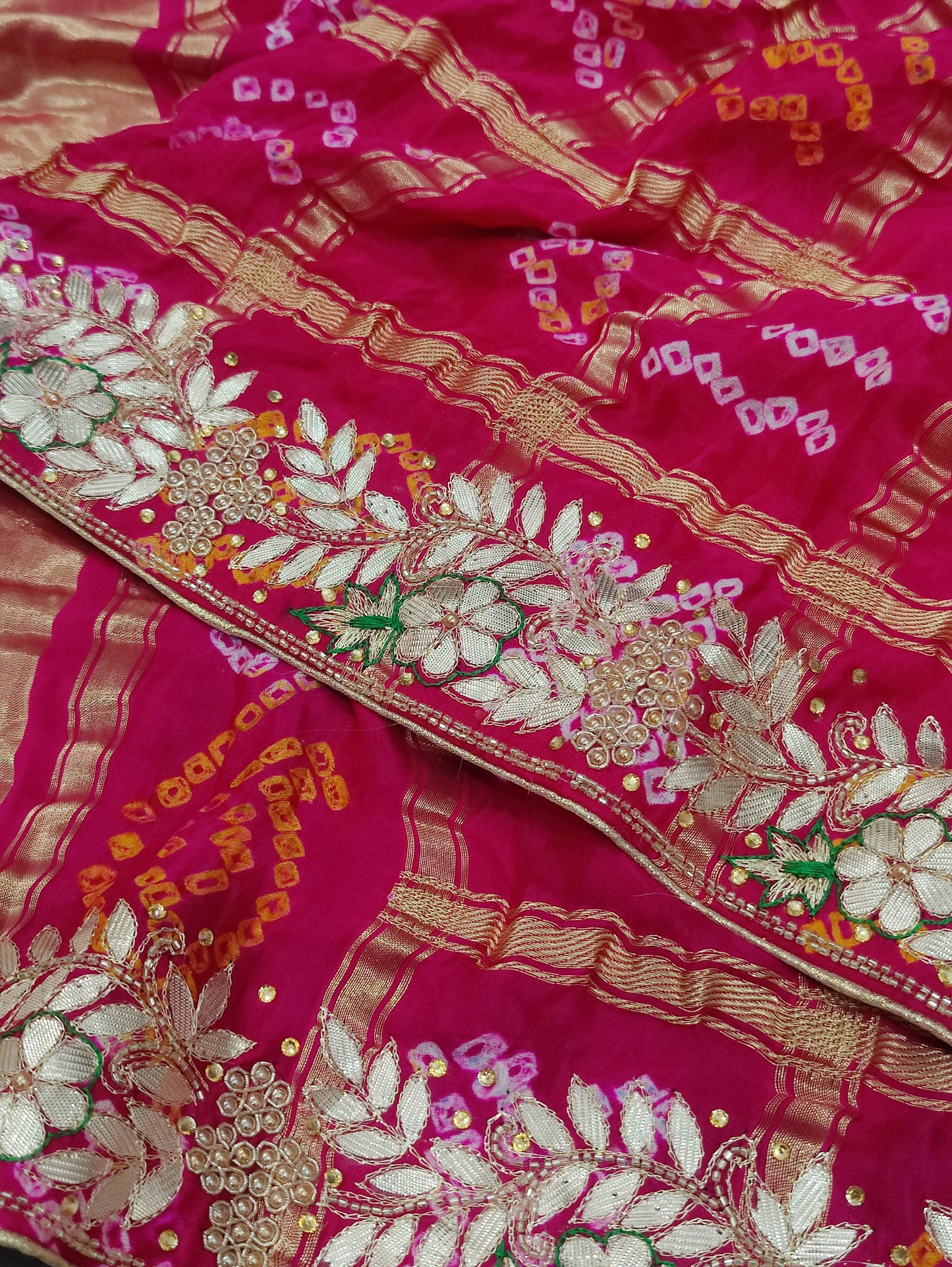Designer Pure Gaji Silk Banarasi Bandhani Ghatchola Gotapatti Work Dupatta