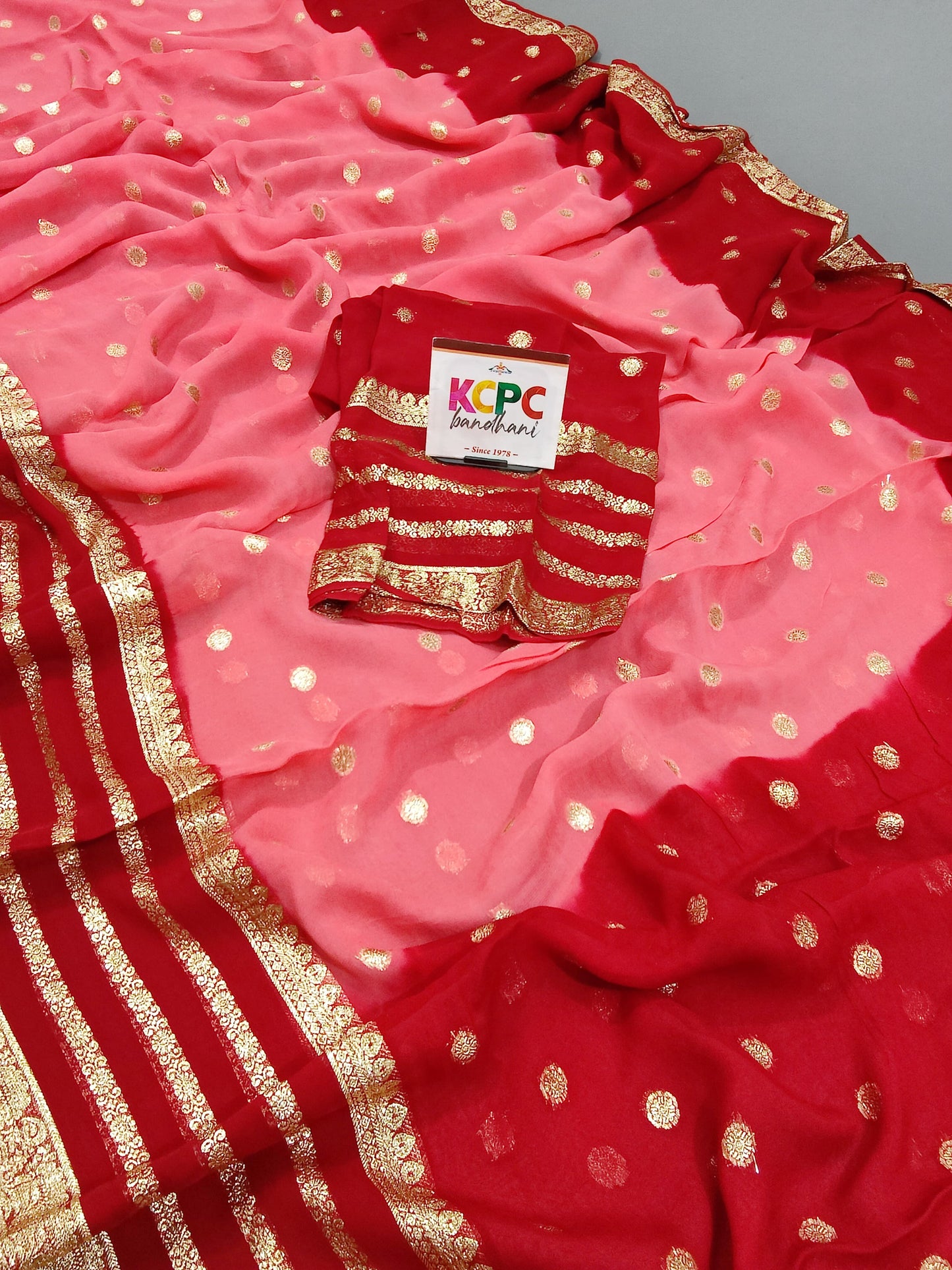 Pure Georgette Jaipuri Tie Dye Banarasi Weaving Saree with blouse