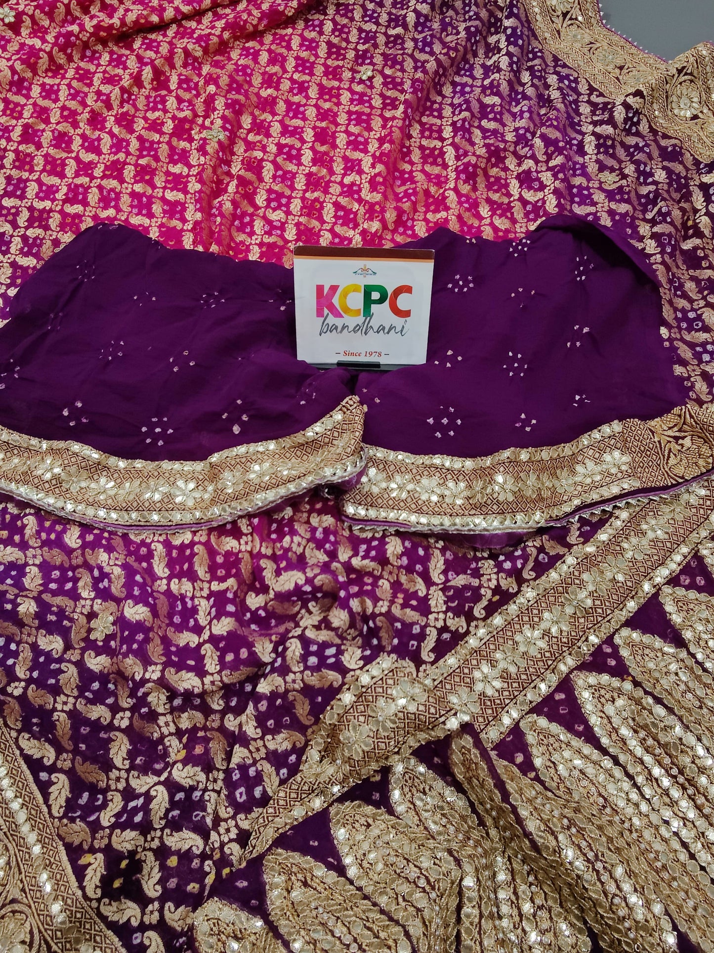 KcPc Designer Sabyasachi Inspired Pure Khaddi Georgette Neemzari Bandhej Gotapatti Zaridoji work Saree with blouse