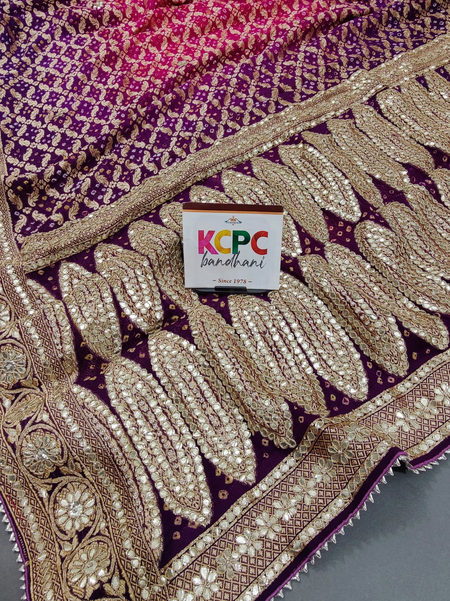 KcPc Designer Sabyasachi Inspired Pure Khaddi Georgette Neemzari Bandhej Gotapatti Zaridoji work Saree with blouse