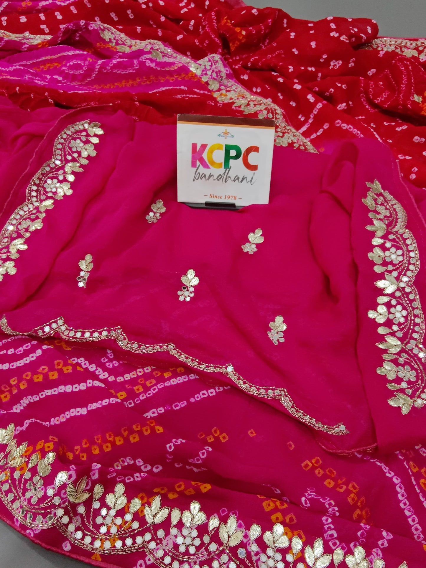 Latest New Pure Ojariya Chinon Gotapatti work Bandhani saree with blouse, KCPC, RG