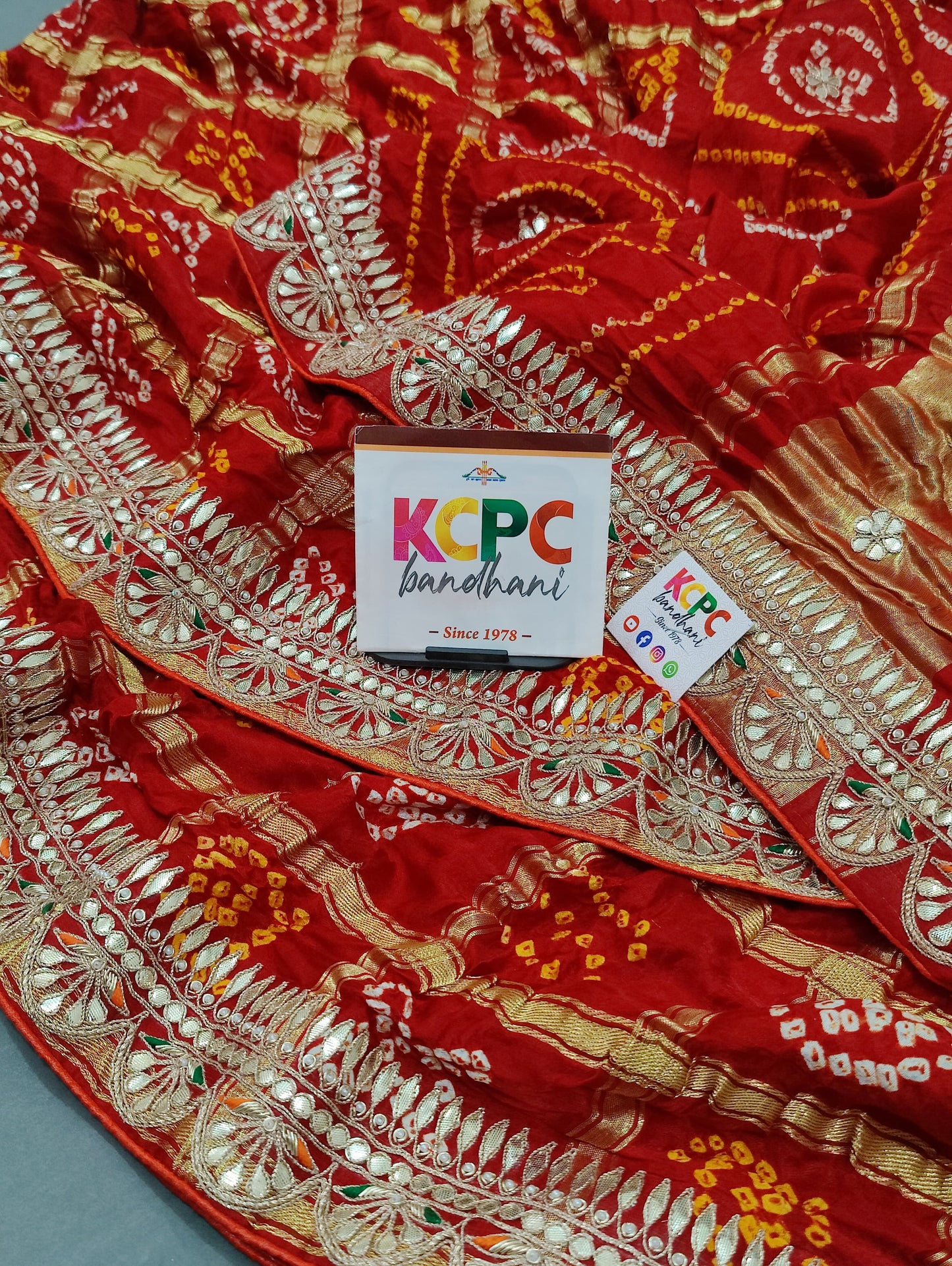 Latest New Pure Gaji Silk Bandhani Gota Patti Work Saree with Blouse KCPC, Amt