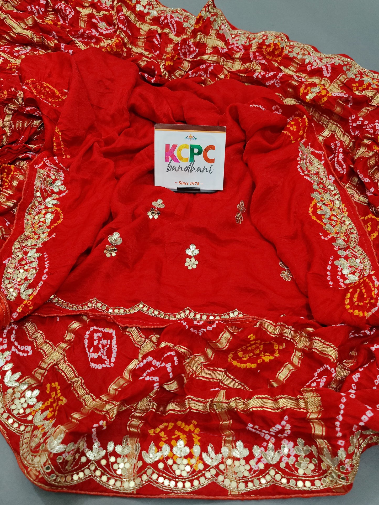 KcPc Latest New Pure Gaji Silk Bandhani Ghatchola Gota Patti Work Saree with Blouse KCPC, Amt