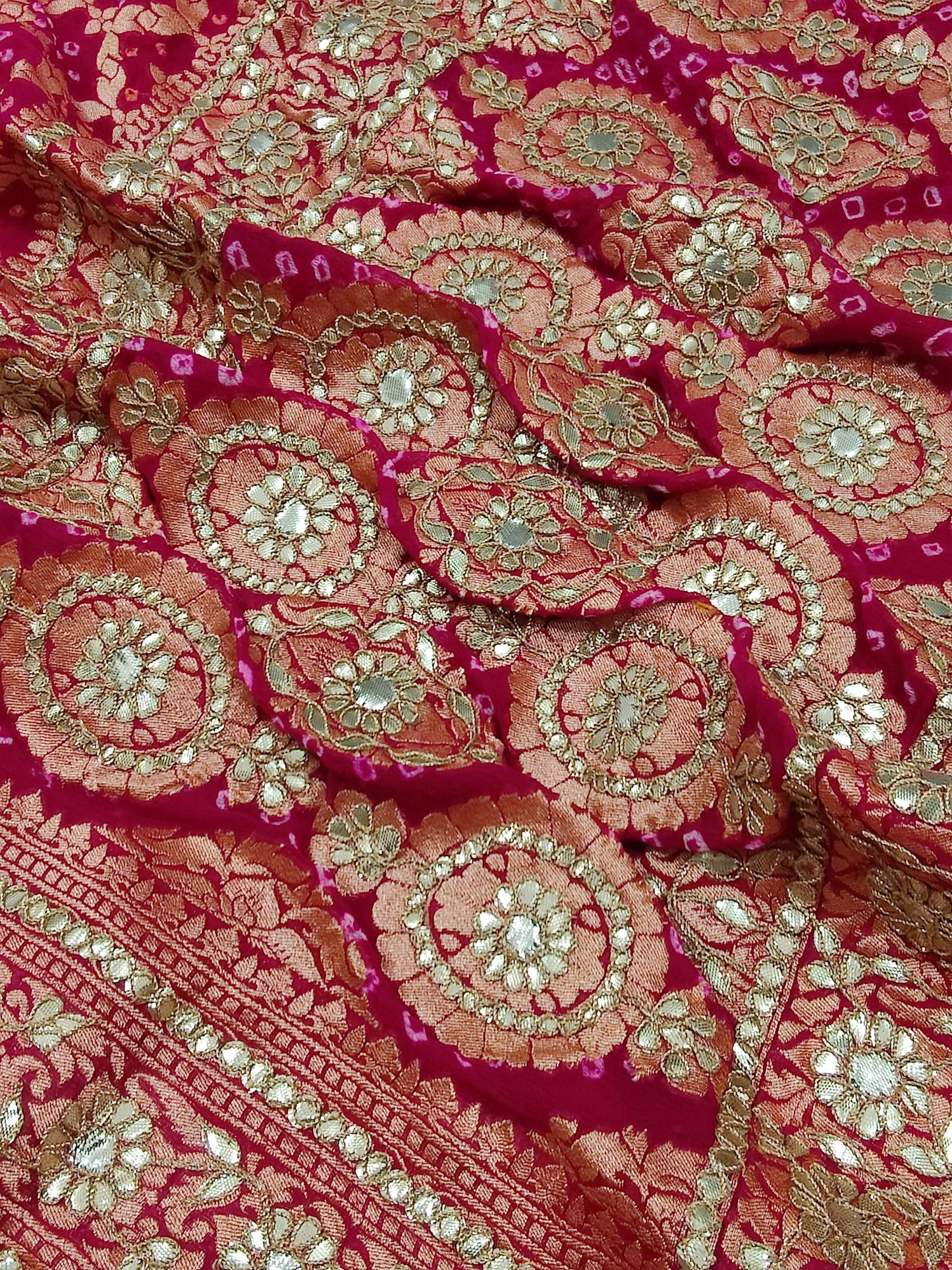 KcPc Designer Sabyasachi Inspired Pure Khaddi Georgette Neemzari Bandhej Gotapatti Zaridoji work Saree with blouse