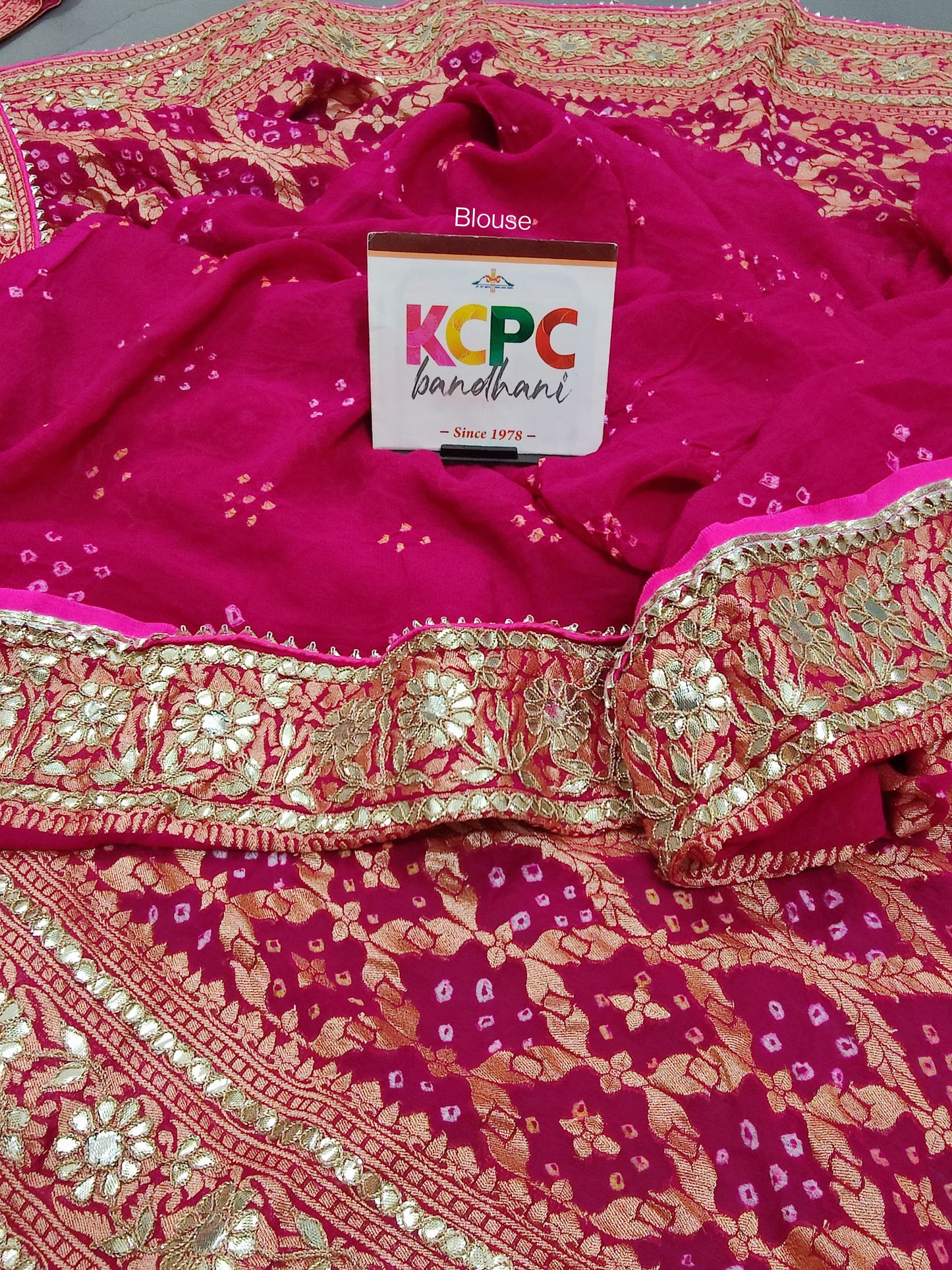 KcPc Designer Sabyasachi Inspired Pure Khaddi Georgette Neemzari Bandhej Gotapatti Zaridoji work Saree with blouse