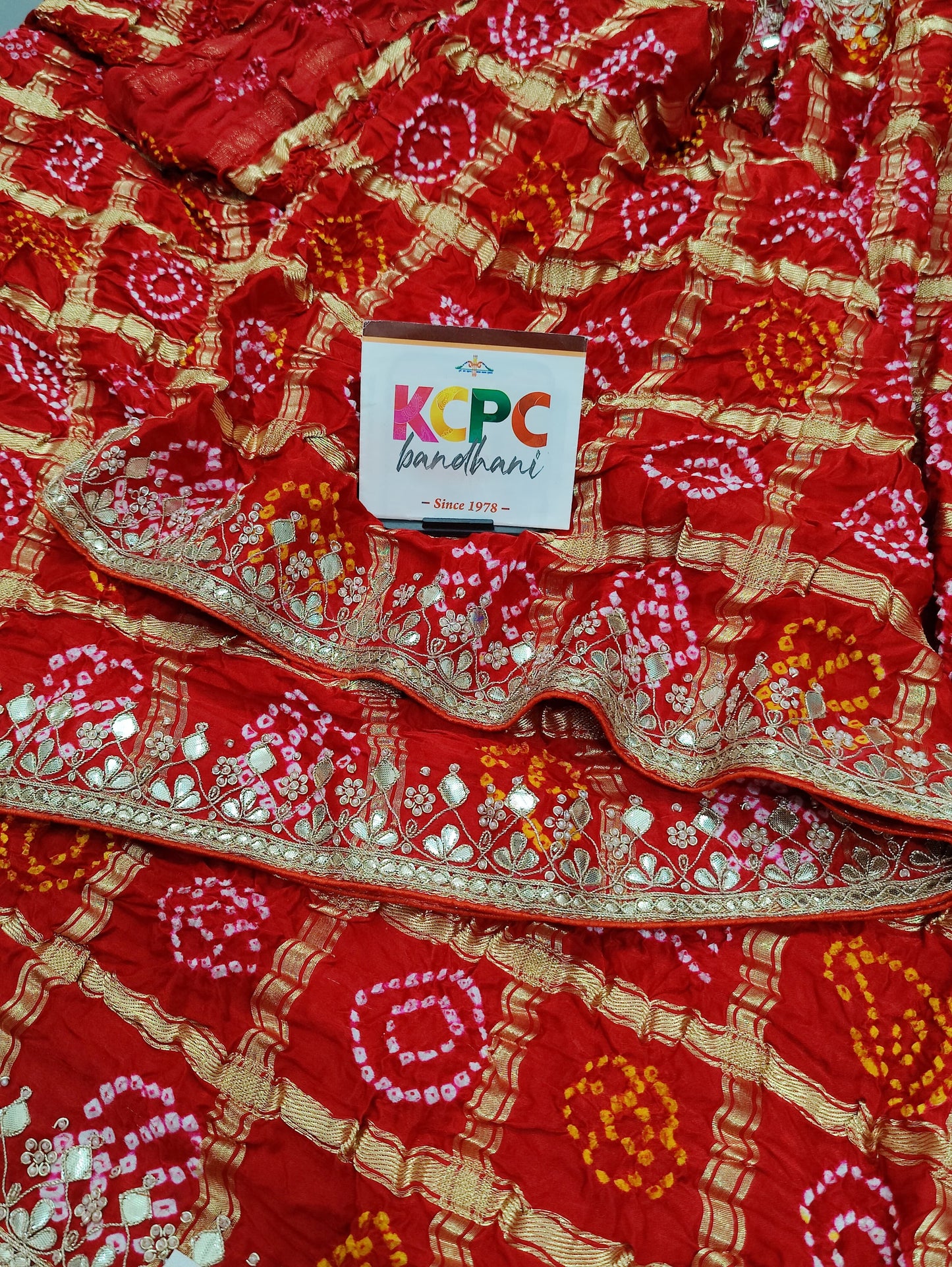 New Pure Gaji silk Bandhani Mayur Heavy Gotapatti Work saree with blouse, KCPC, AMT