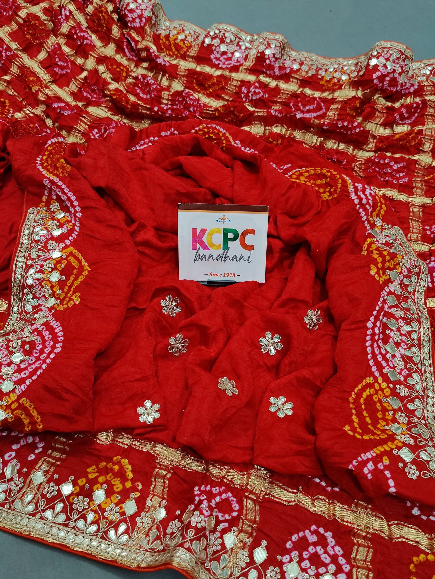 New Pure Gaji silk Bandhani Mayur Heavy Gotapatti Work saree with blouse, KCPC, AMT