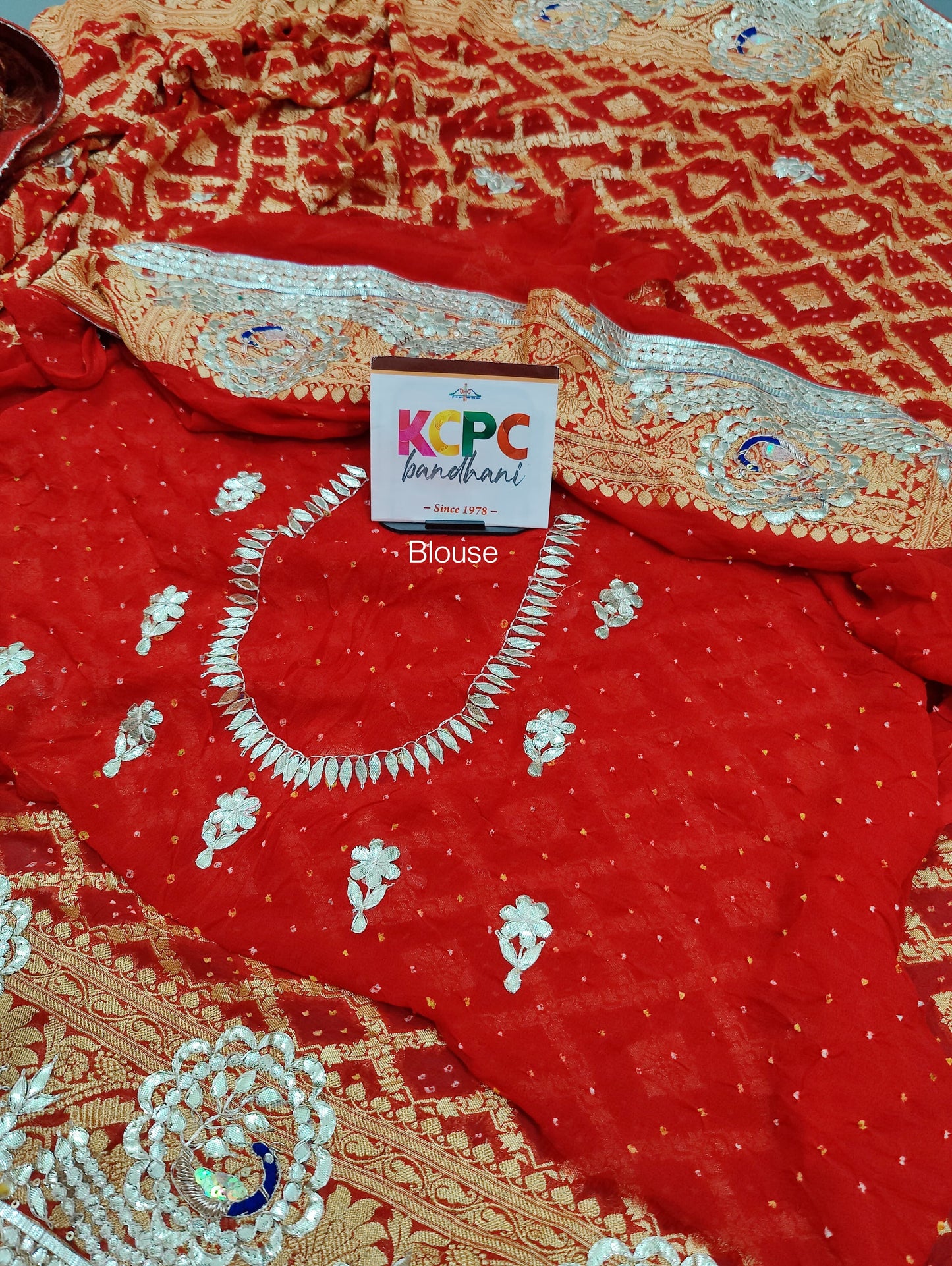 Latest New Pure Khaddi Georgette Neemzari Bandhej Gotapatti work saree with heavy work blouse, KCPC, AMT