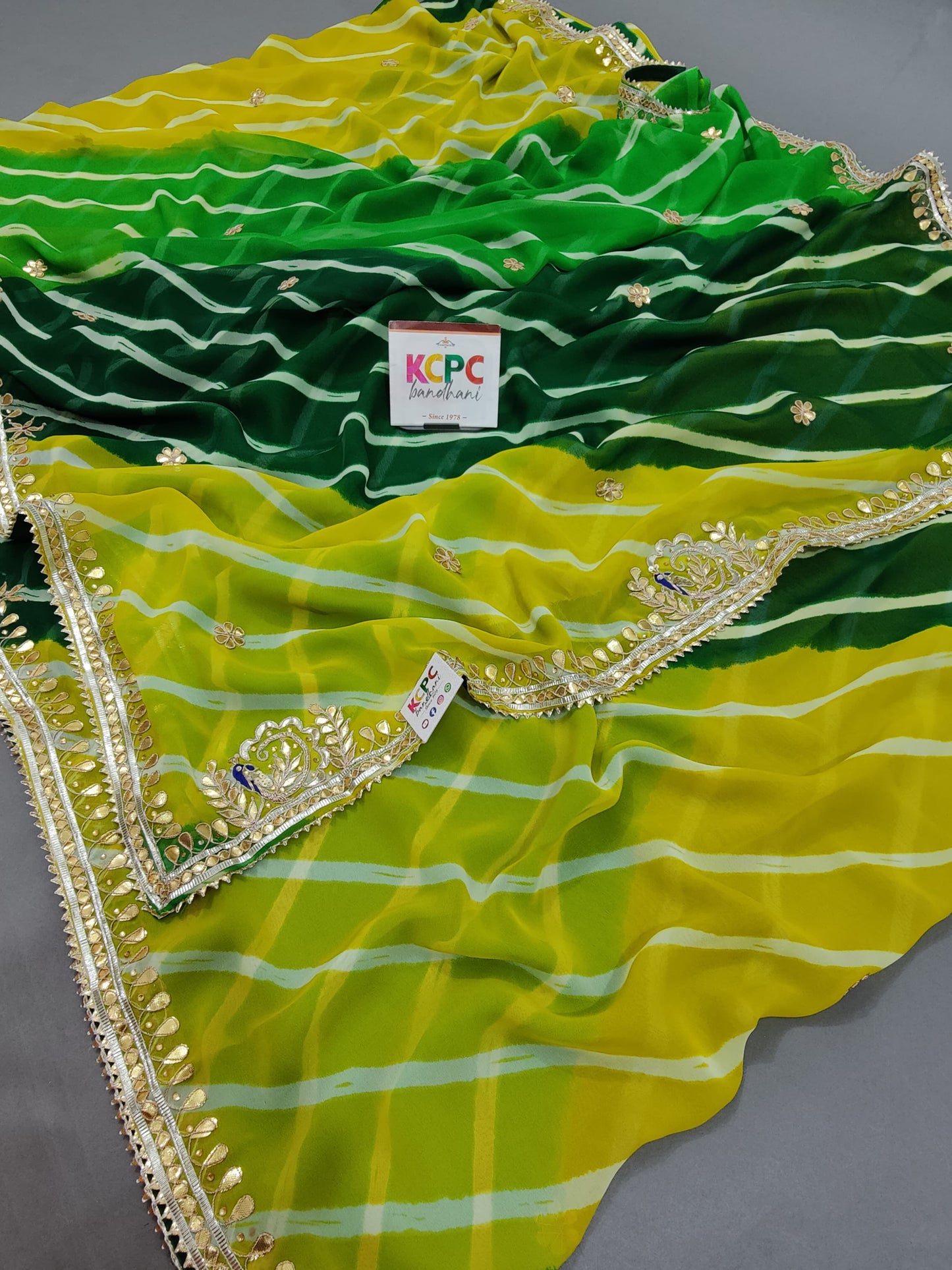 Latest New Launch Georgette Multicolour Jaipuri Gotapatti Leheriya Saree with blouse, KCPC, AMT