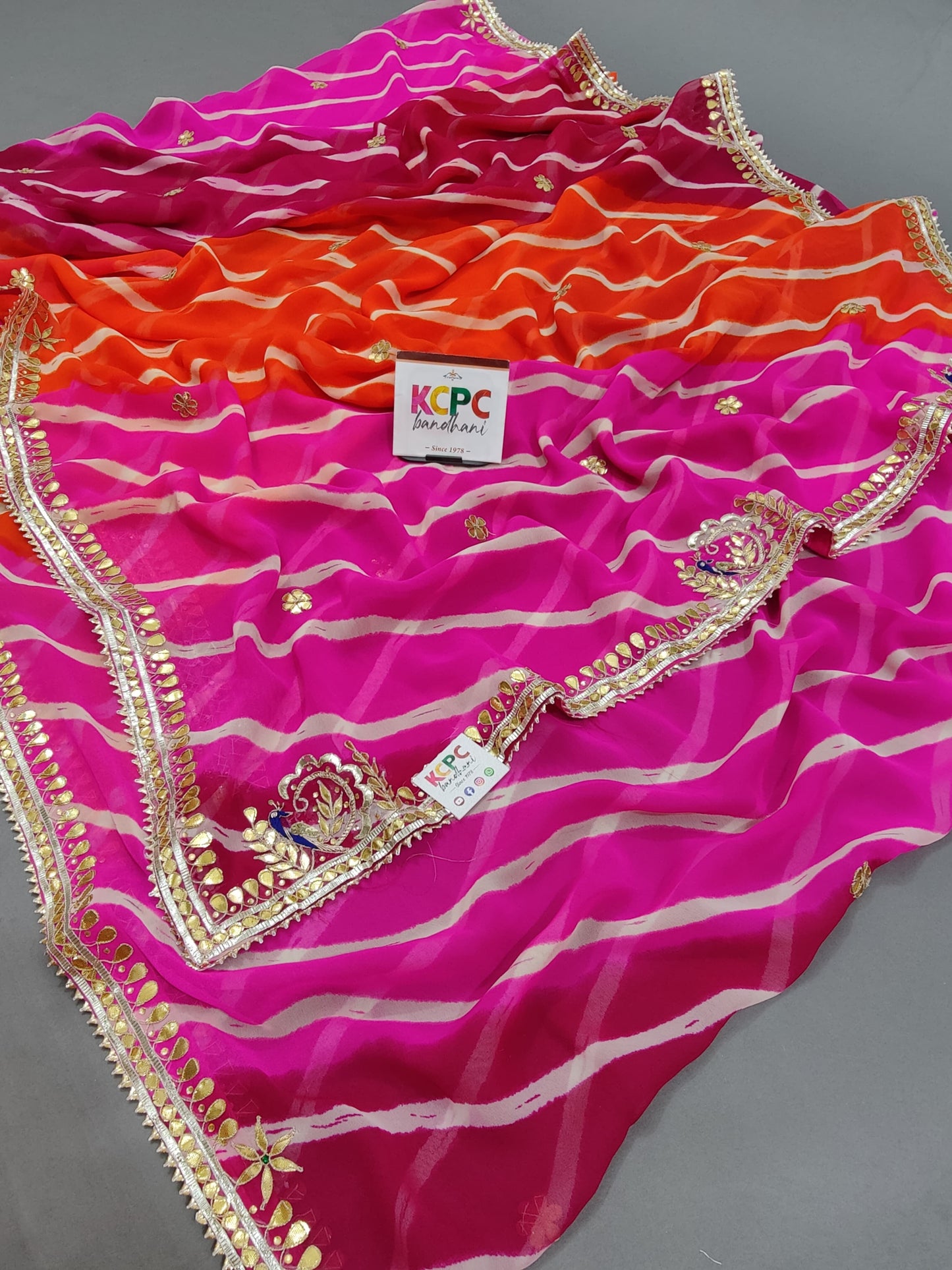 Latest New Launch Georgette Multicolour Jaipuri Gotapatti Leheriya Saree with blouse, KCPC, AMT