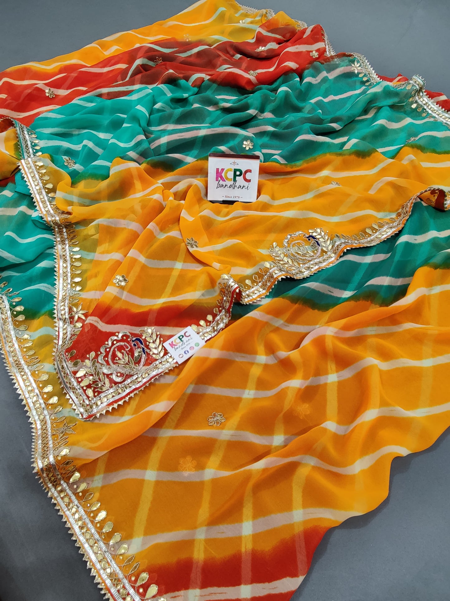 Latest New Launch Georgette Multicolour Jaipuri Gotapatti Leheriya Saree with blouse, KCPC, AMT
