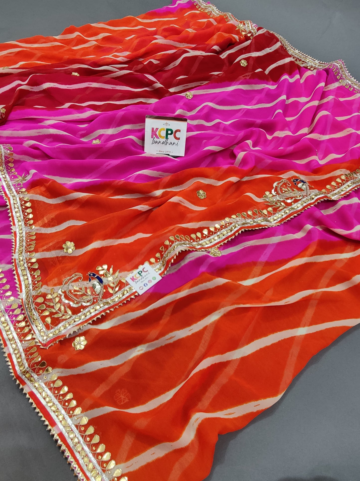 Latest New Launch Georgette Multicolour Jaipuri Gotapatti Leheriya Saree with blouse, KCPC, AMT