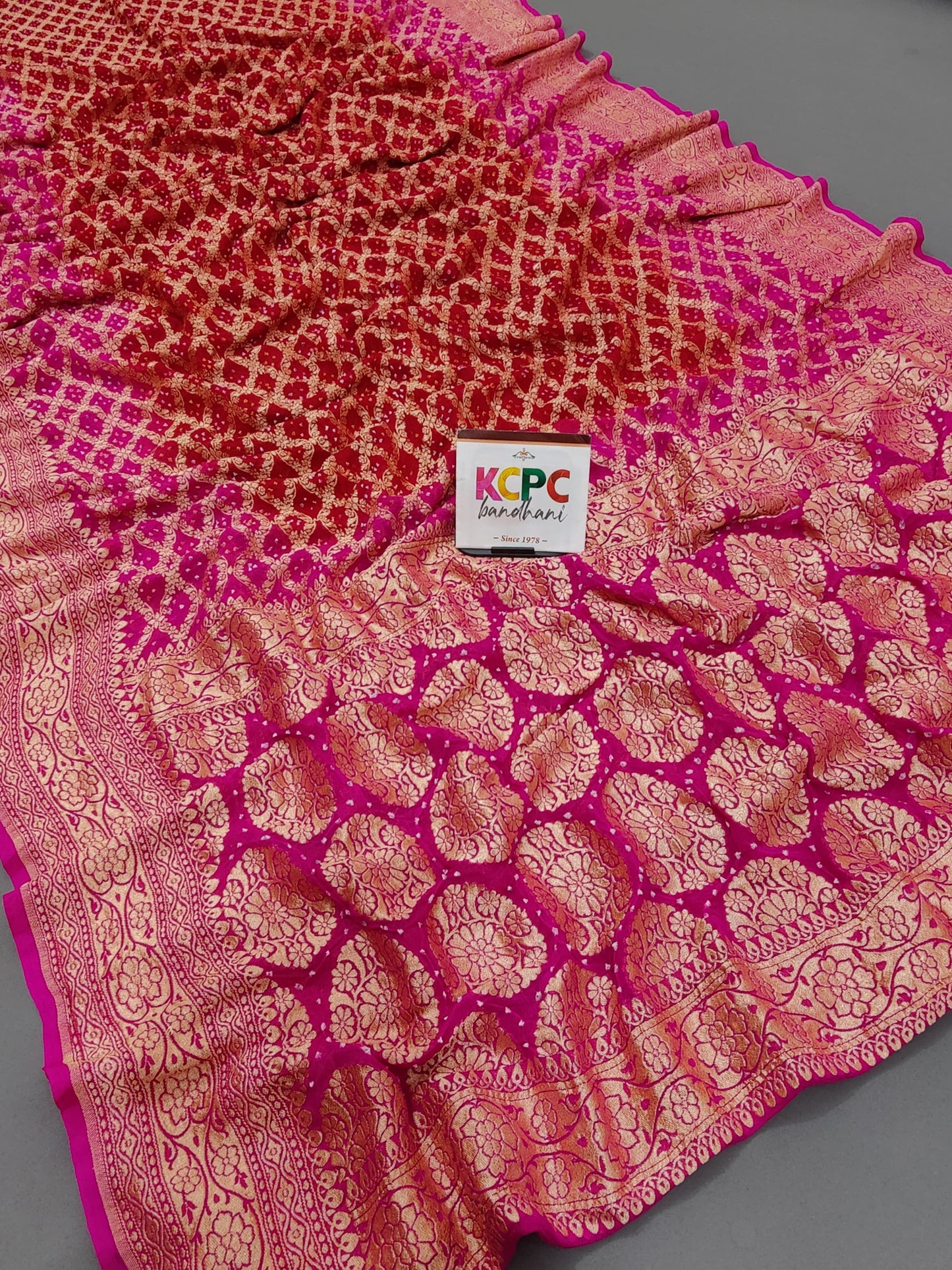 Latest New Launch Pure Khaddi Georgette Upada Neemzari Bandhej Saree, KCPC
