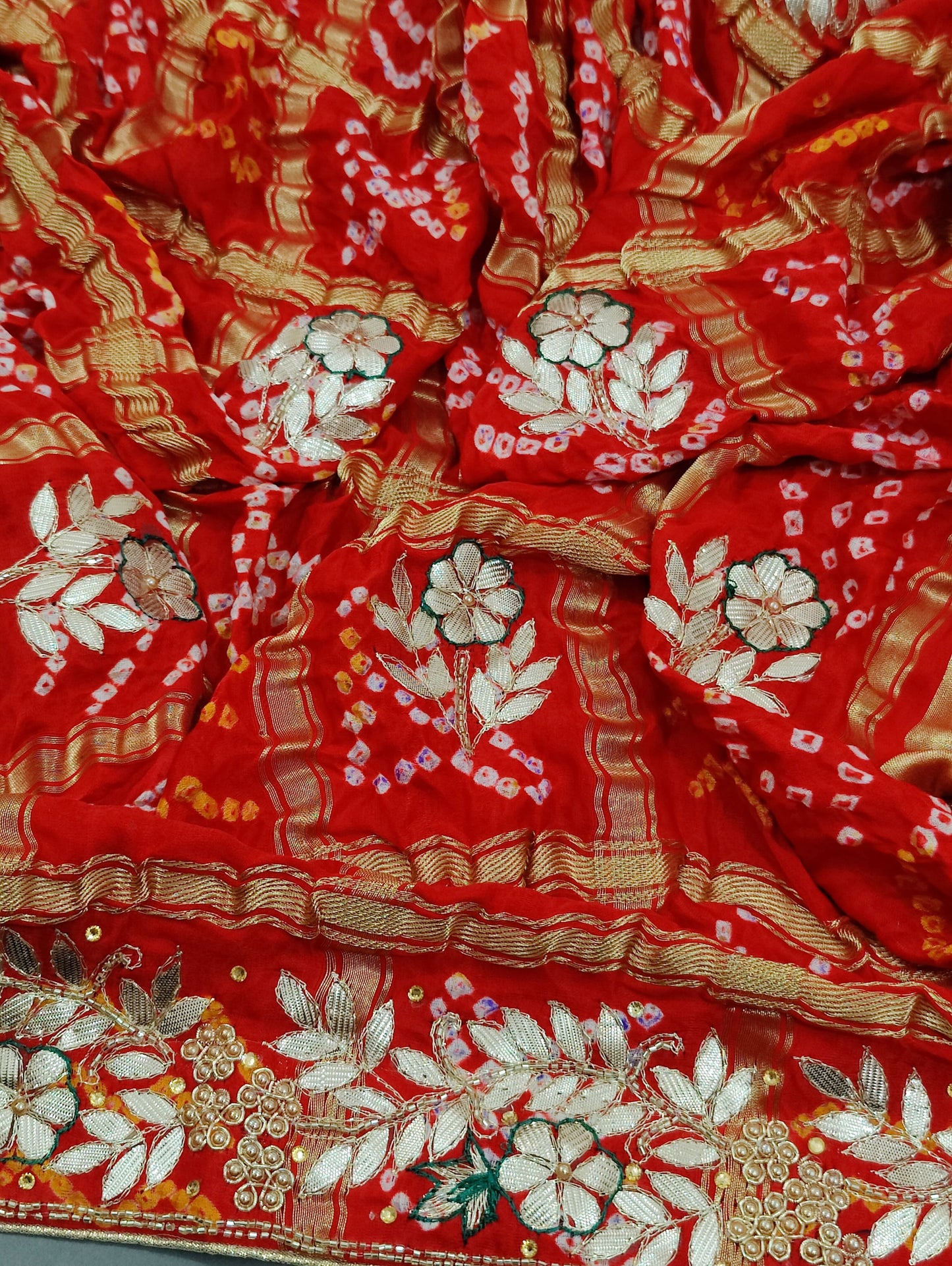 Designer Pure Gaji Silk Banarasi Bandhani Ghatchola Gotapatti Work Dupatta