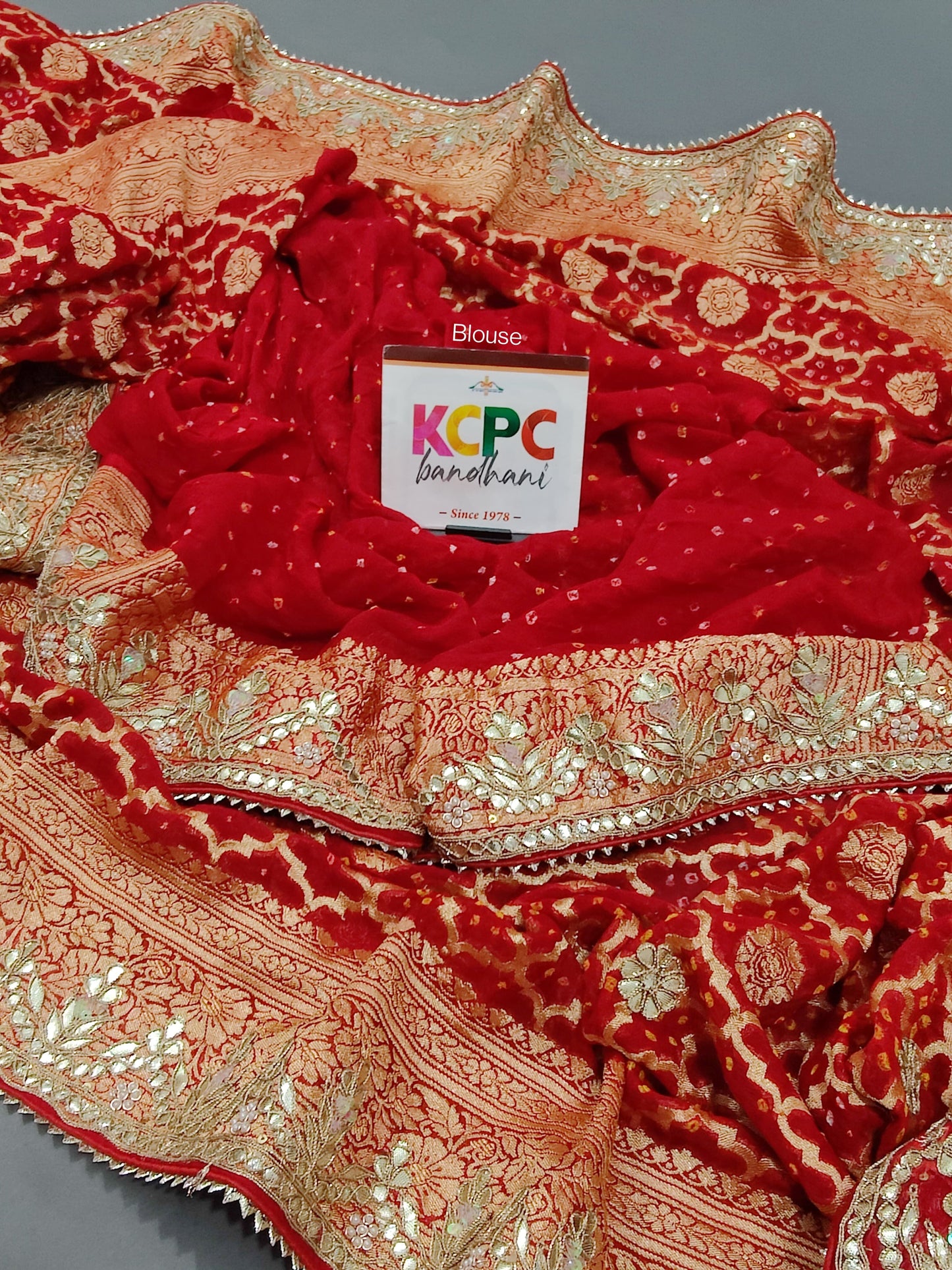 Latest New Pure Khaddi Georgette Neemzari Bandhej Gotapatti work saree with blouse, KCPC, AMT