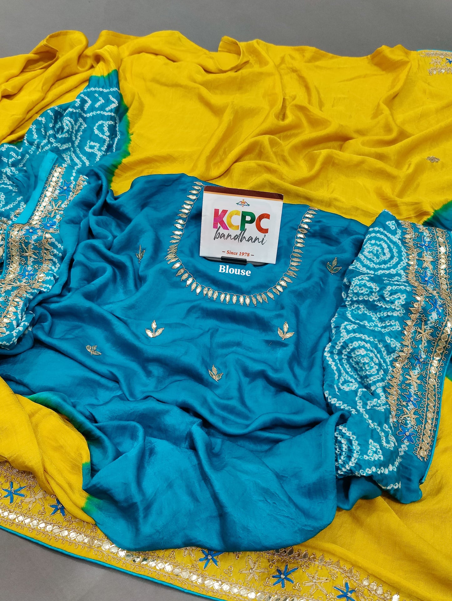 Latest New Pure Gaji silk Bandhani Shilpa Shetty Designer Hand Gotapatti Work saree with blouse, KCPC, AMT