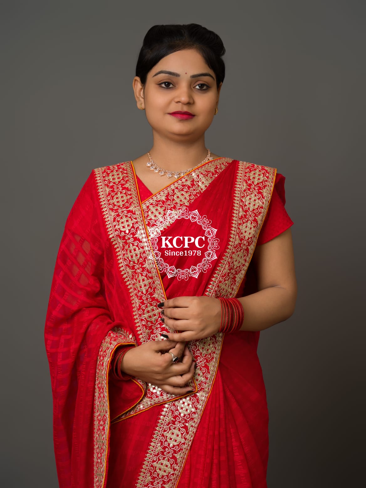 Pure Chiffon Bright Red Gotapatti Border Saree with Blouse