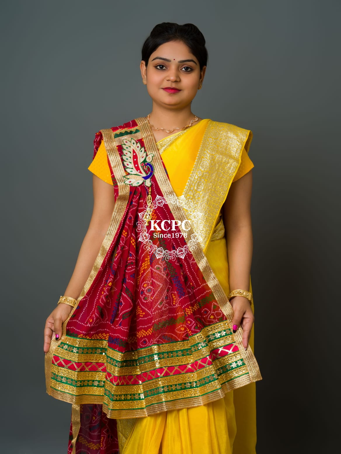 KcPc Rajasthani Semi Georgette Marwadi chunri Broach Stole