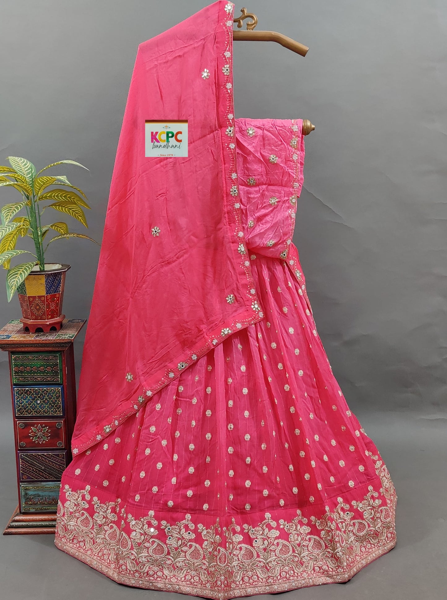 KcPc Pure khaddi Georgette Neemzari Banarasi Designer partywear Lehenga Chunni set ANJ