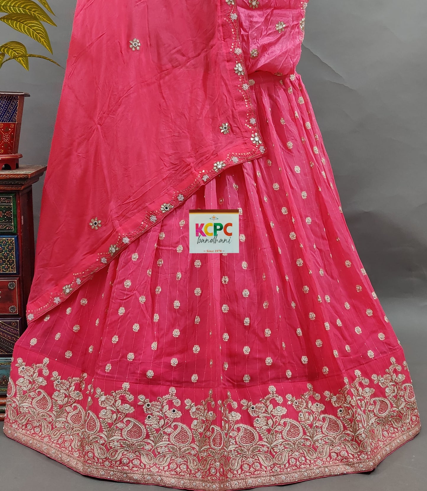 KcPc Pure khaddi Georgette Neemzari Banarasi Designer partywear Lehenga Chunni set ANJ