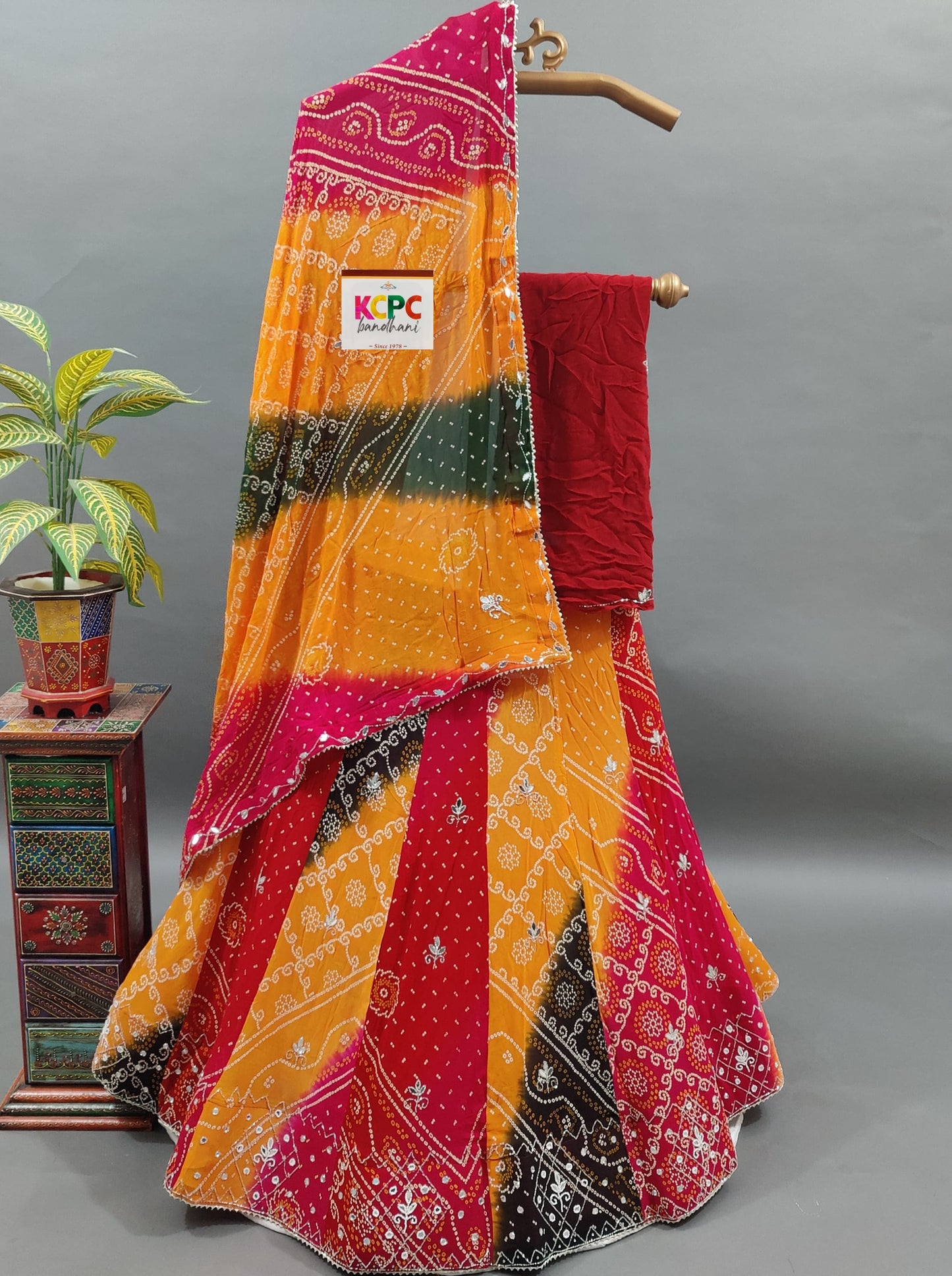 KcPc New Launching Multi Colour Pure Georgette Bandhej With katdana Mirror Handwork Lehenga set,ANJ