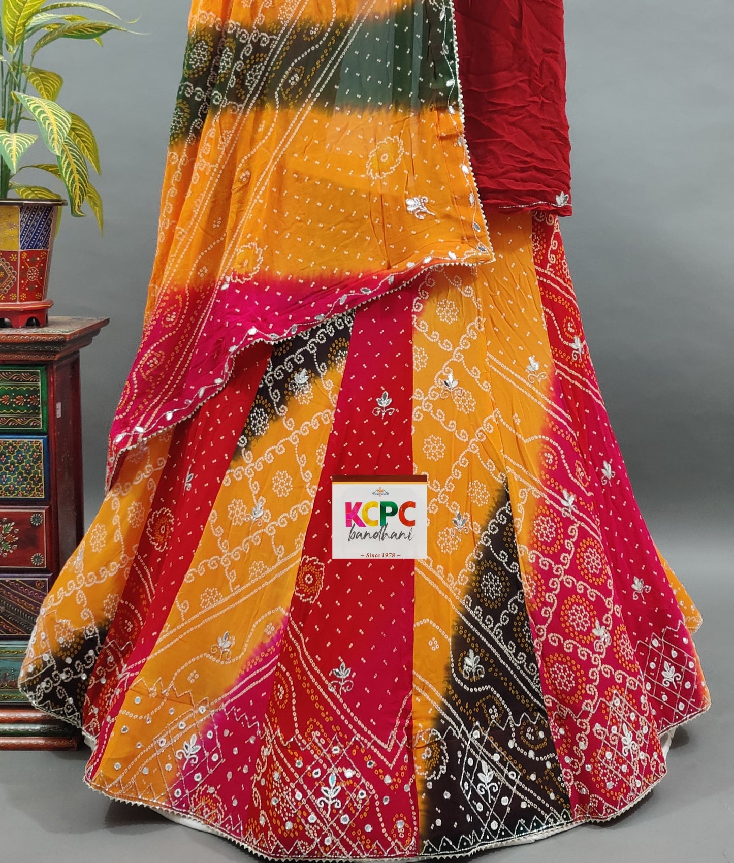 KcPc New Launching Multi Colour Pure Georgette Bandhej With katdana Mirror Handwork Lehenga set,ANJ