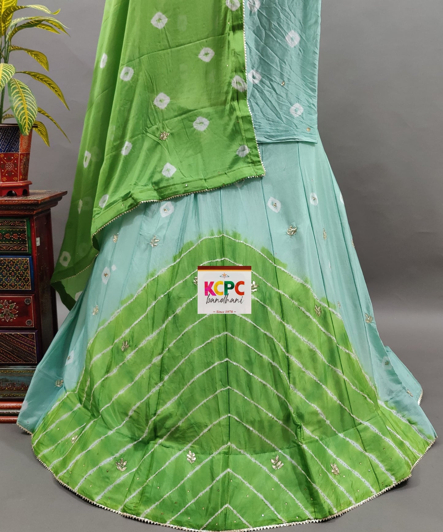 KcPc Latest New Launch Chinon Rajasthani Lahariya Bandhej design With Katdana Gotapatti Work Lehenga set,RAJ