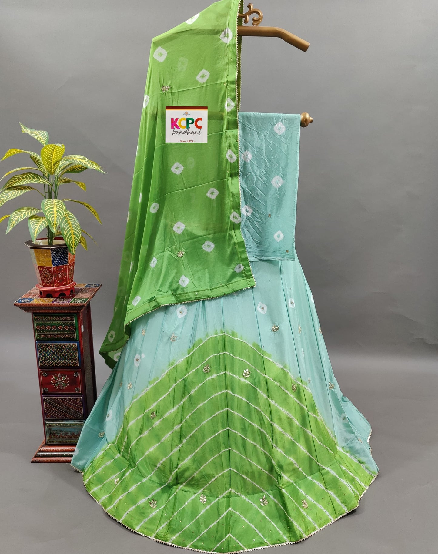KcPc Latest New Launch Chinon Rajasthani Lahariya Bandhej design With Katdana Gotapatti Work Lehenga set,RAJ