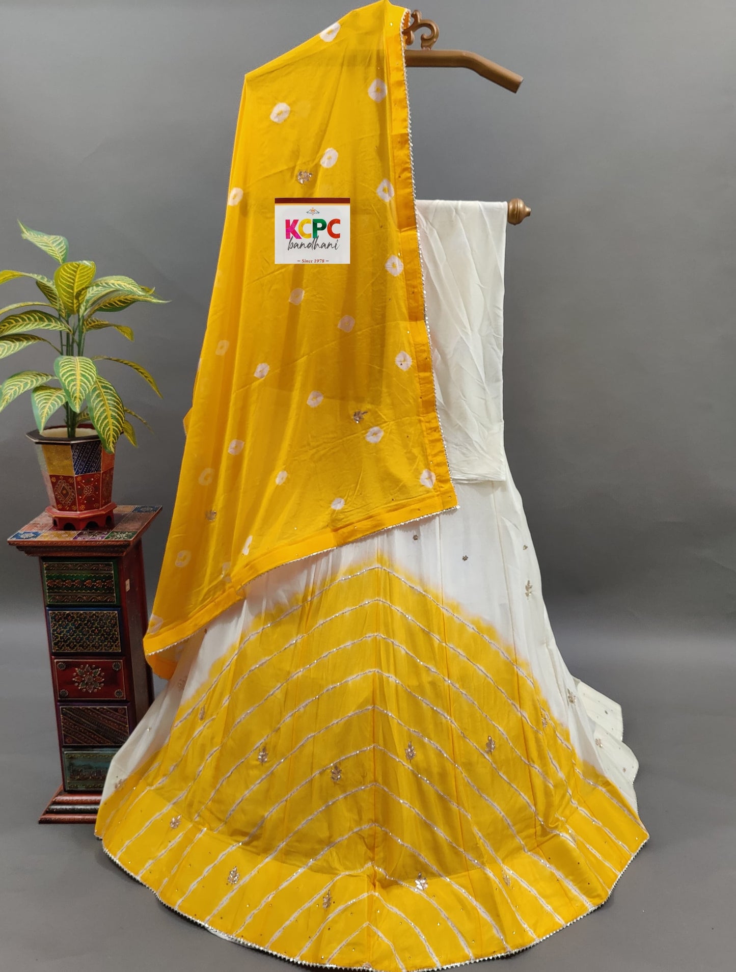 KcPc Latest New Launch Chinon Rajasthani Lahariya Bandhej design With Katdana Gotapatti Work Lehenga set,RAJ