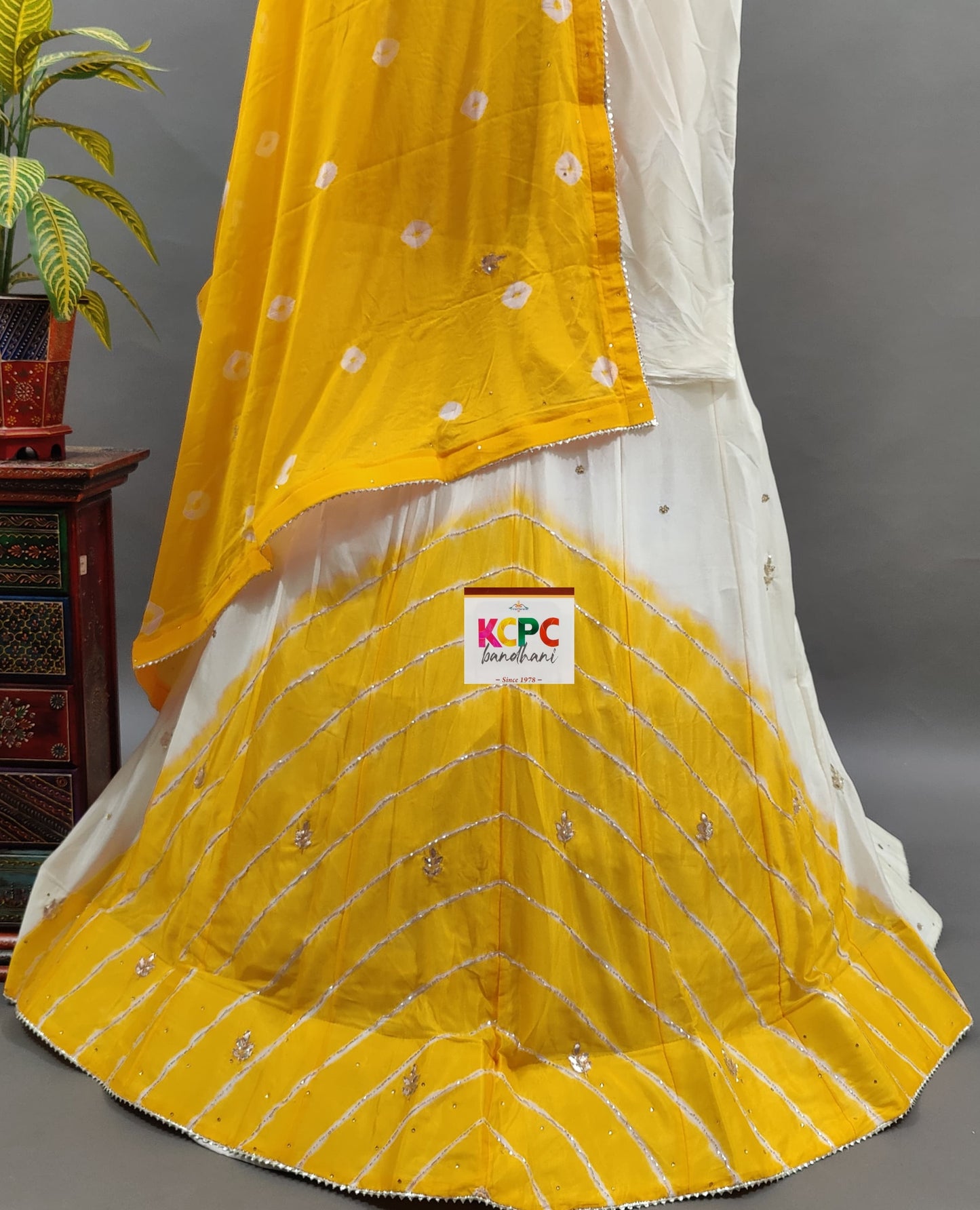 KcPc Latest New Launch Chinon Rajasthani Lahariya Bandhej design With Katdana Gotapatti Work Lehenga set,RAJ