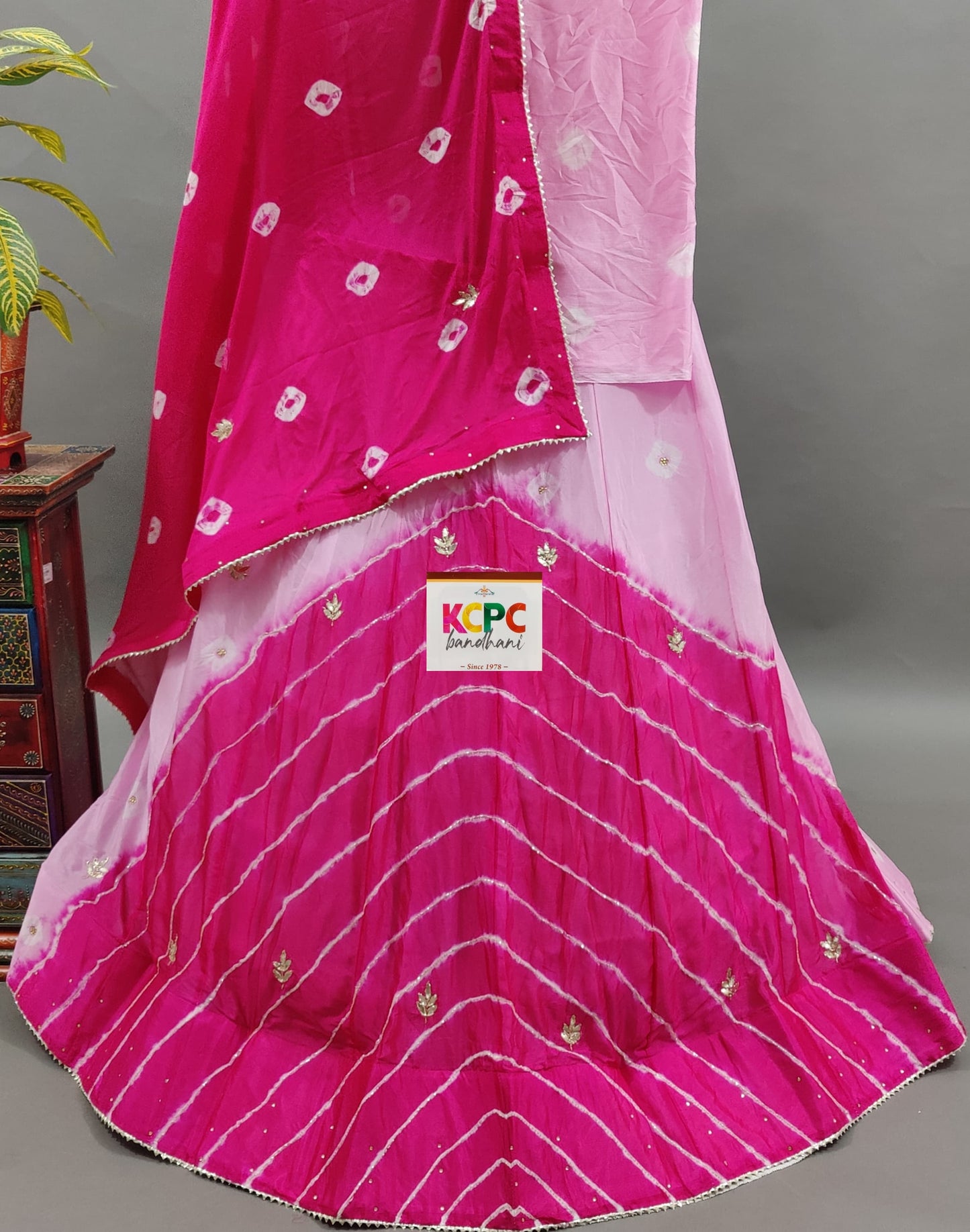 KcPc Latest New Launch Chinon Rajasthani Lahariya Bandhej Design With katdana Gotapatti Work Lehenga set,RNJ