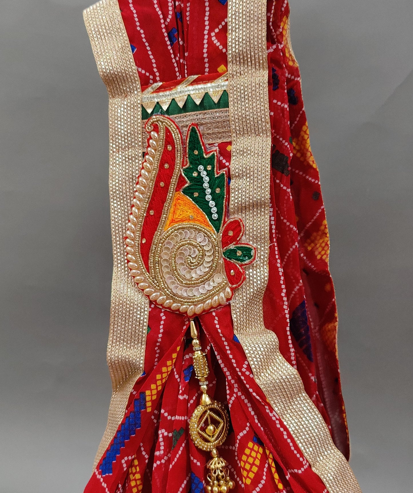 KcPc Rajasthani Marwadi Semi Georgette Chunri pila Broach Stole