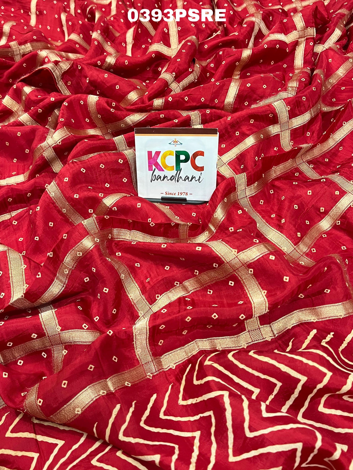 KCPC New Semi Gaji Silk bandhani Saree Zig Zag Print Pallu With Blouse