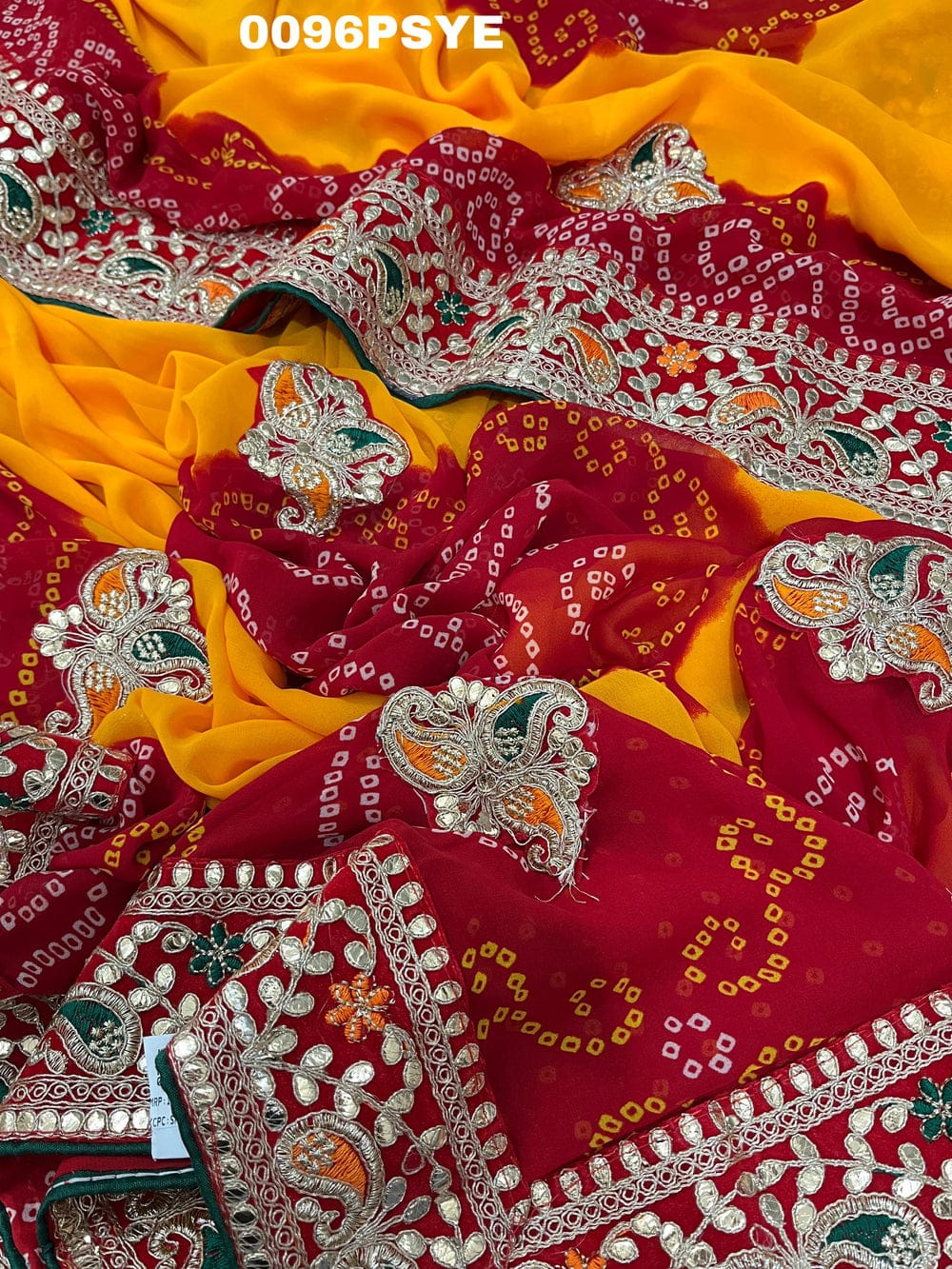 Georgette Rajasthani pila chunri saree