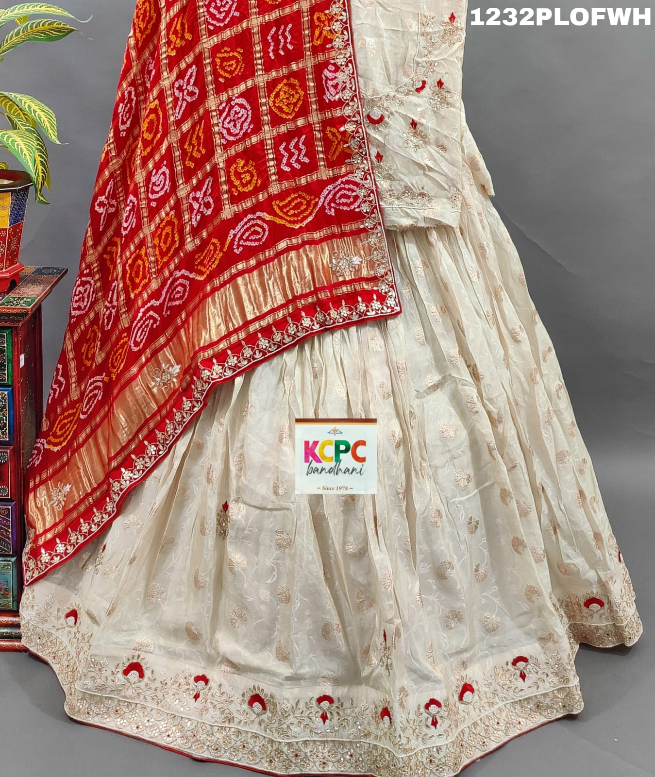 KcPc Pure Chinon Silk with Gaji silk Dupatta Cutdana Gotapatti Lehenga set,MAD