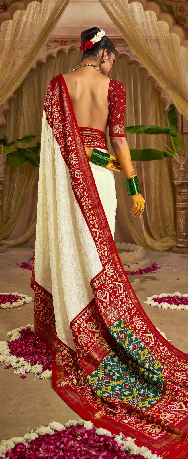 Pure Georgette Chikankari Work Patola Handprint SAREE with blouse