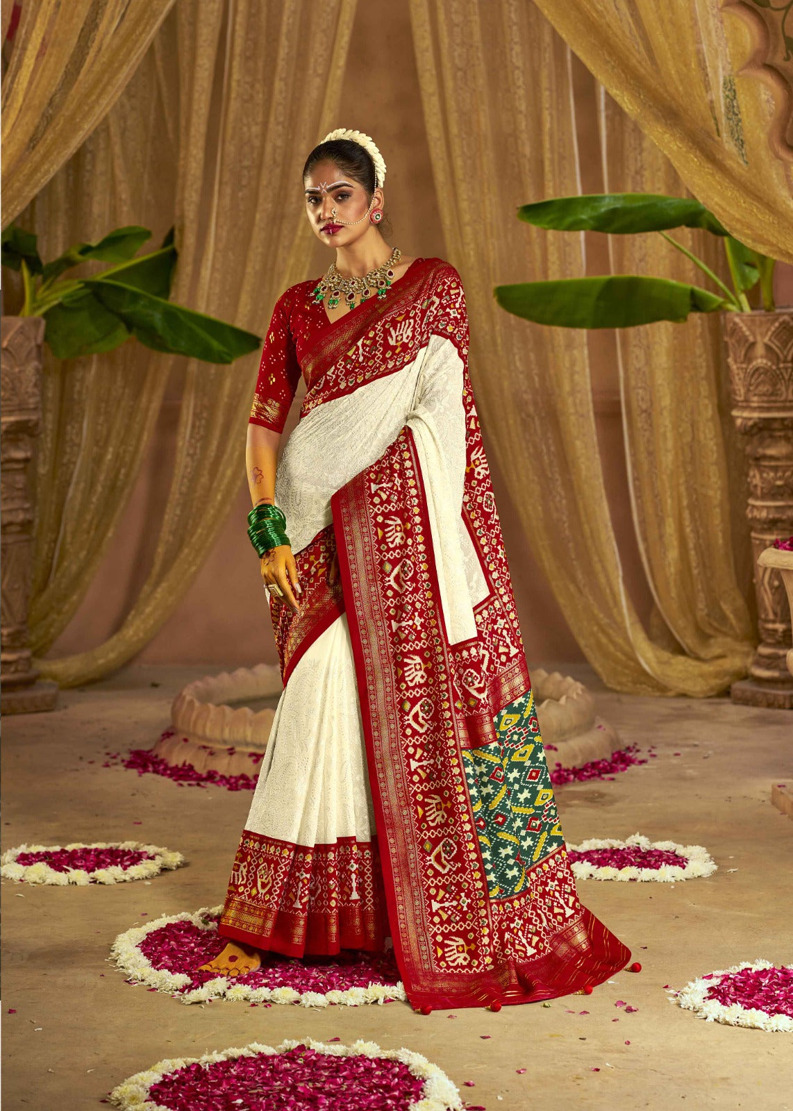 Pure Georgette Chikankari Work Patola Handprint SAREE with blouse